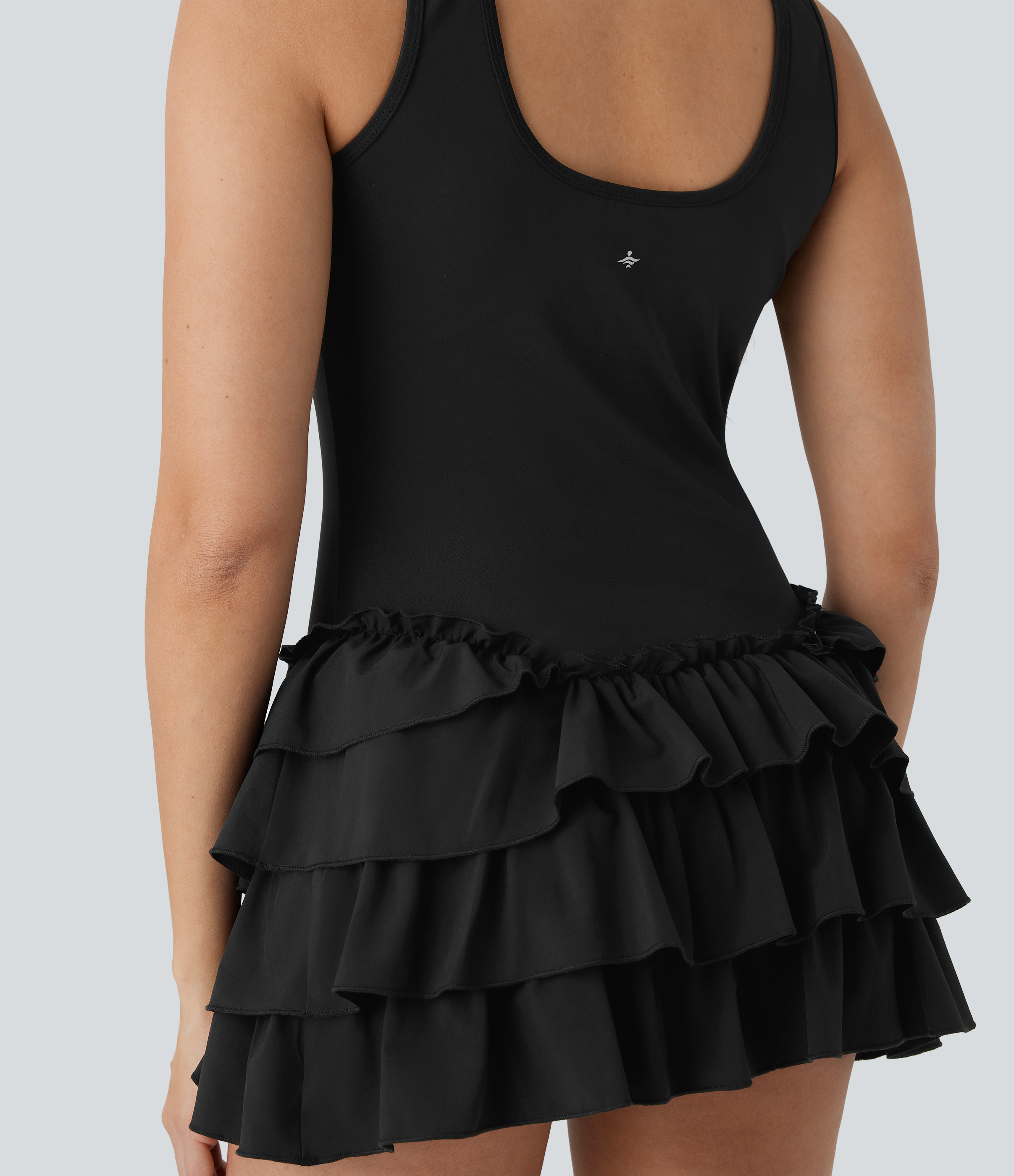 Halara Breezefulв„ў Square Neck Layered Ruffle 2 Piece Side Pocket Micro Mini Quick Dry Dance Active Dress Workout Dress - Black - XS 