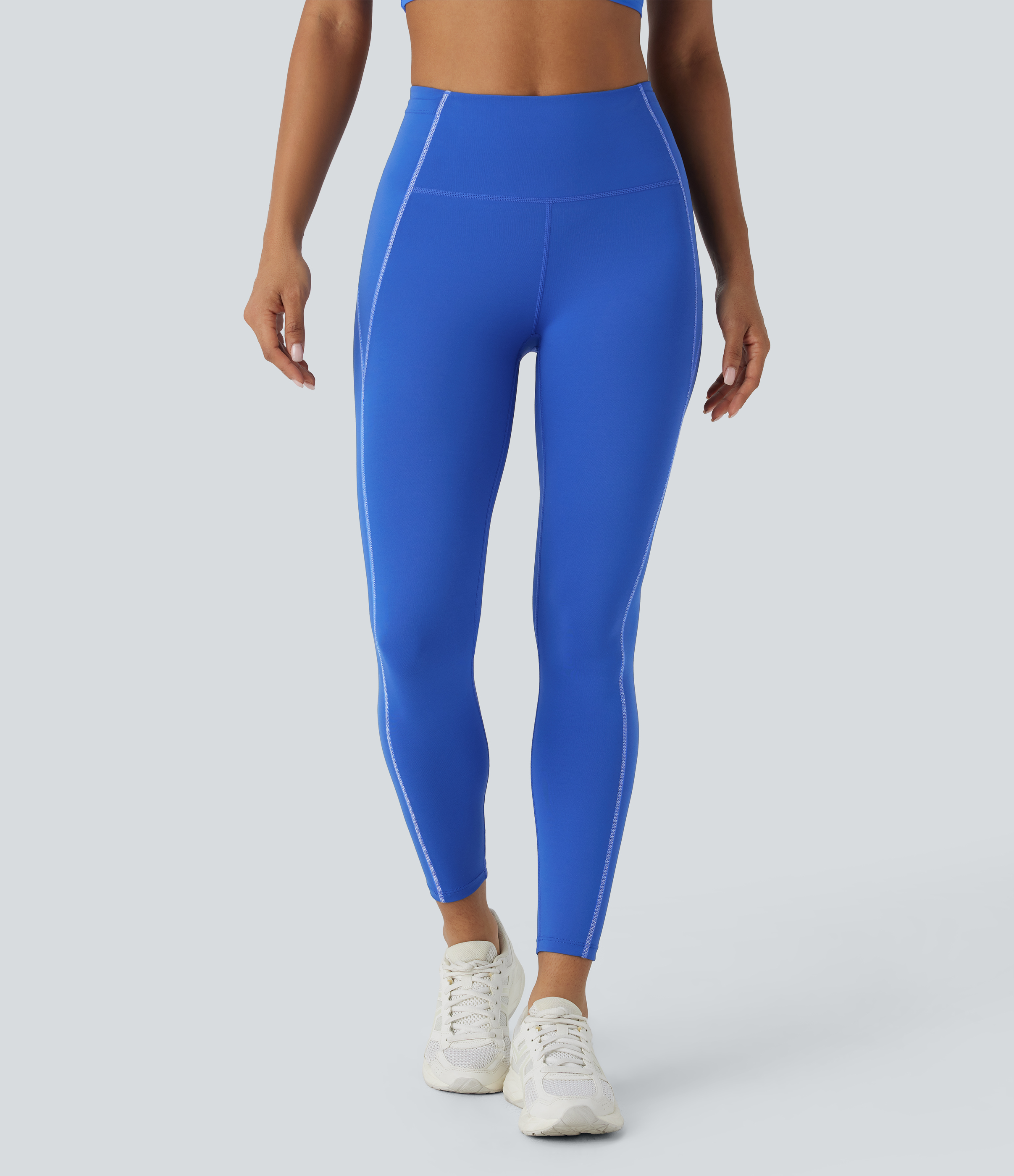Halara SpeedWaveв„ў High Waisted Multiple Pockets Reflective Top-stitching Quick Dry Hiking 7/8 Leggings  - Bluebird Cyan - L(7/8) gym leggings 