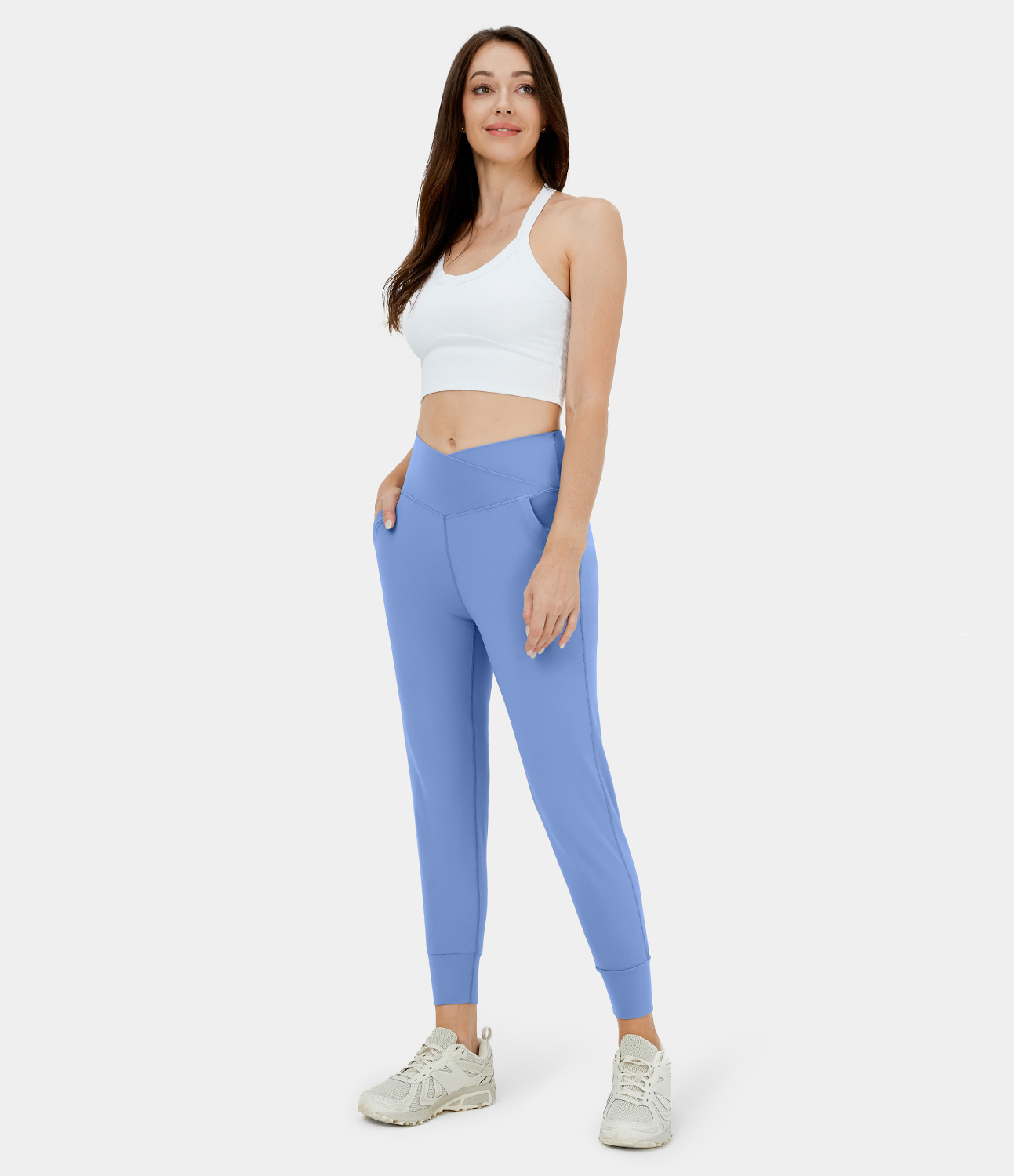 Halara Softlyzeroв„ў Plush High Waisted Crossover Side Pocket Yoga Joggers  - Cornflower Blue - M 
