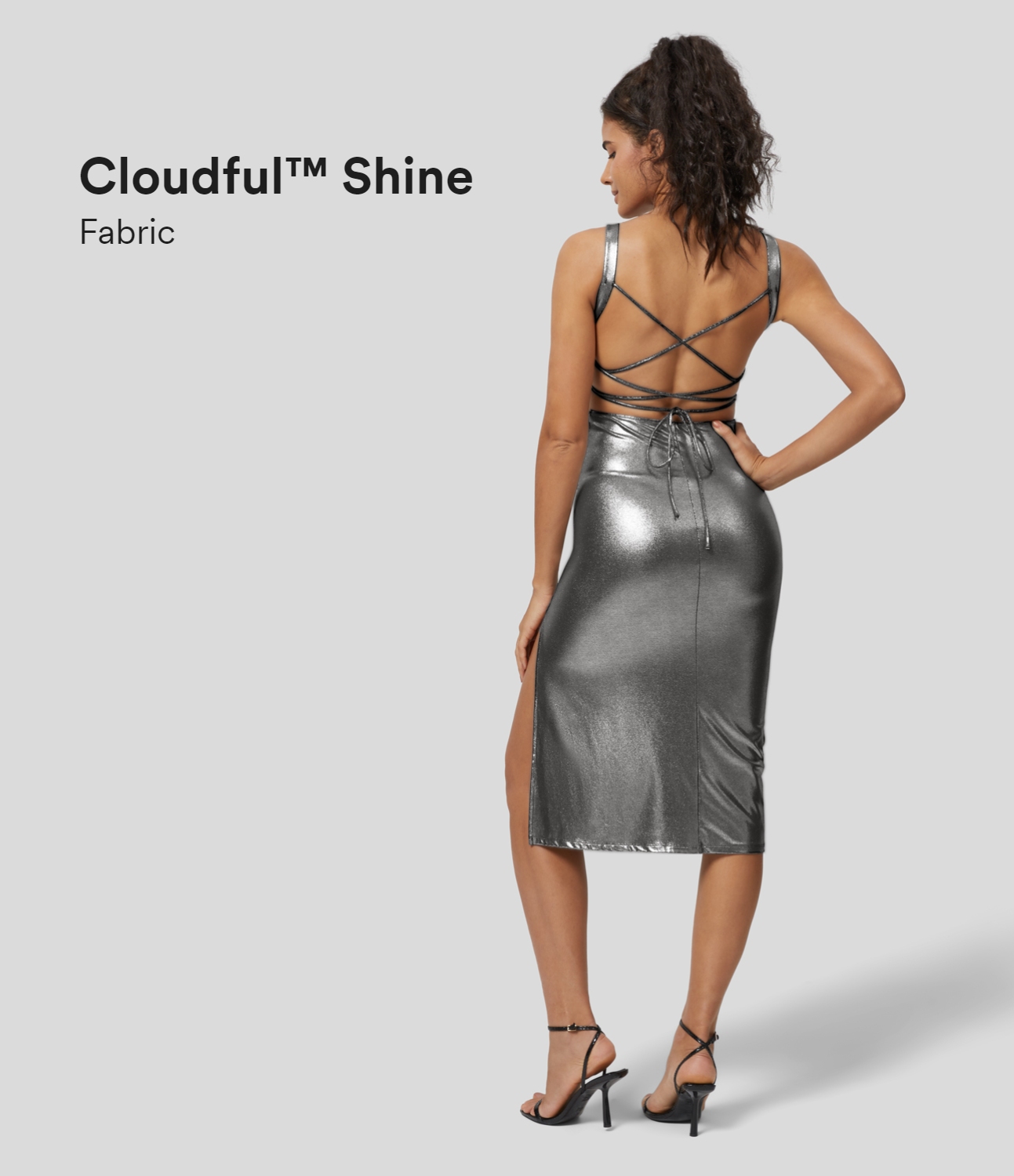 Women’s Cloudful™ Shine Fabric Backless Crisscross Lace Up Ruched Split