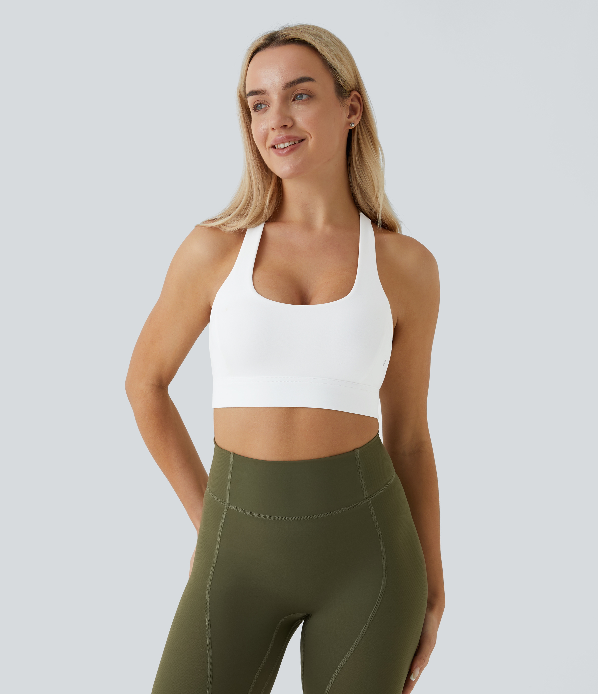 Halara In My Feels Low Support Backless Racerback Crisscross Yoga Sports Bra  - White - M push up bra strapless bra backless bra sticky bra 