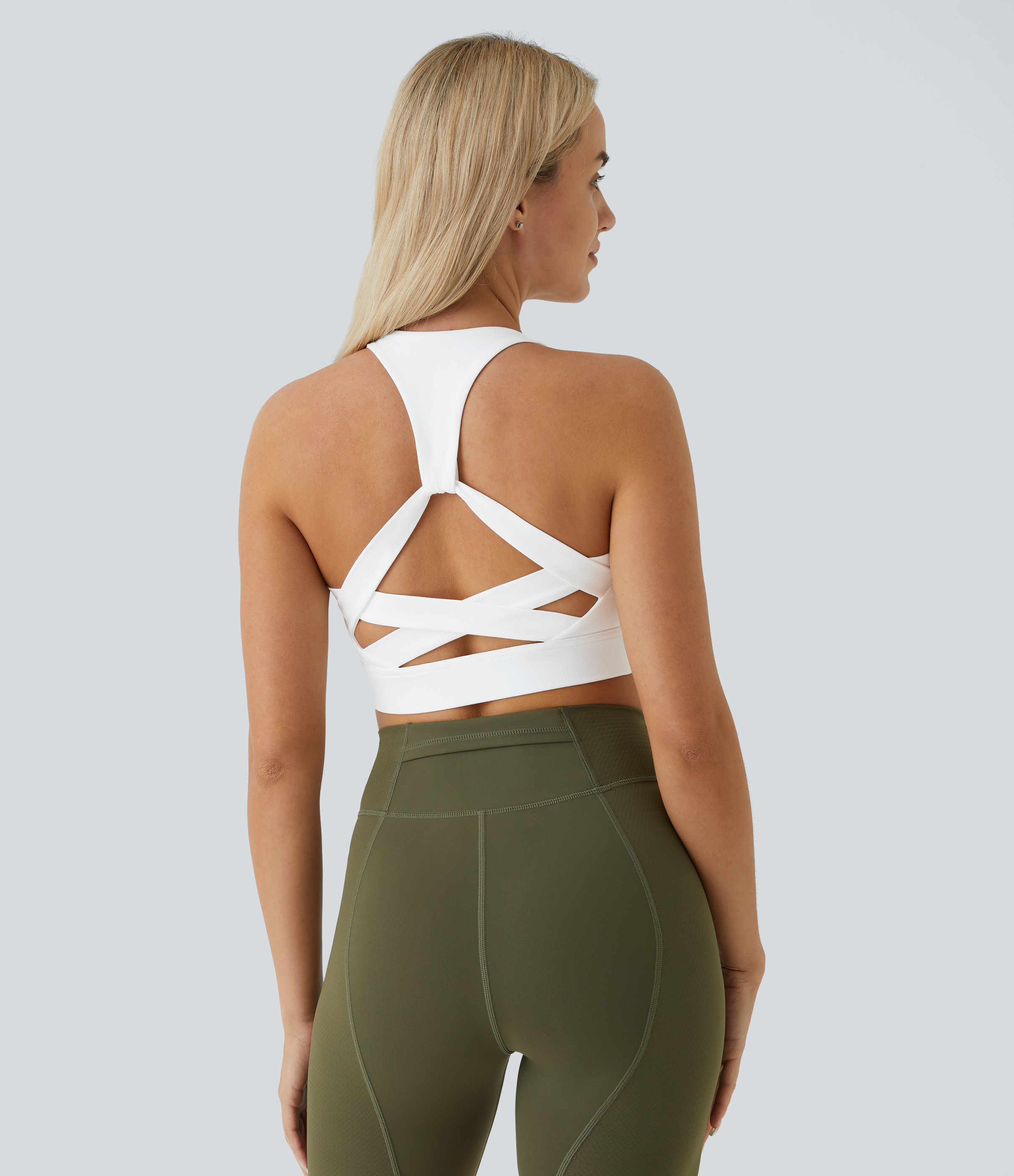 Halara In My Feels Low Support Backless Racerback Crisscross Yoga Sports Bra  - White - M push up bra strapless bra backless bra sticky bra 