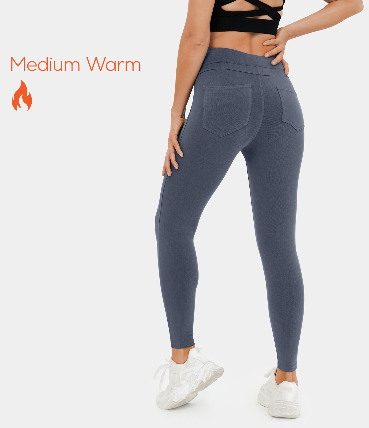 Leggings Casuales De Forro Polar Con Bolsillo Lateral Trasero De Talle Alto| HALARA