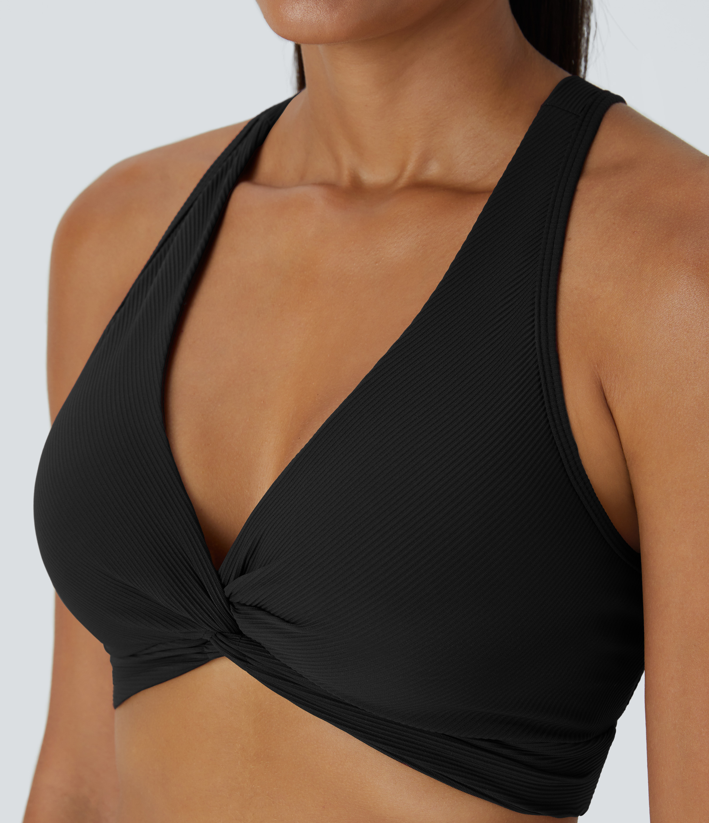 Halara Medium Support Ribbed Twisted Backless Crisscross Workout Sports Bra  - Black - L push up bra strapless bra backless bra sticky bra 