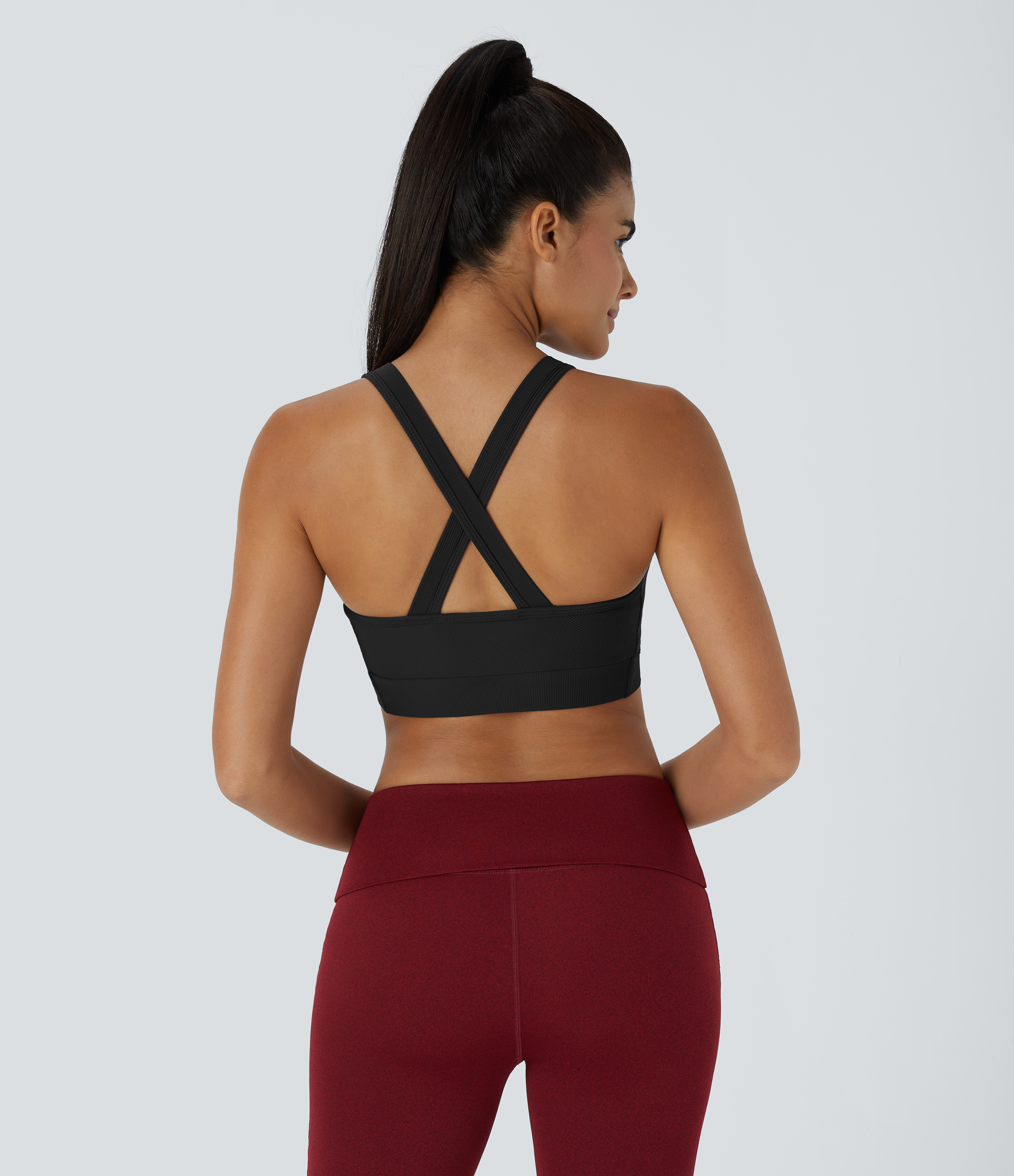 Halara Medium Support Ribbed Twisted Backless Crisscross Workout Sports Bra  - Black - L push up bra strapless bra backless bra sticky bra 