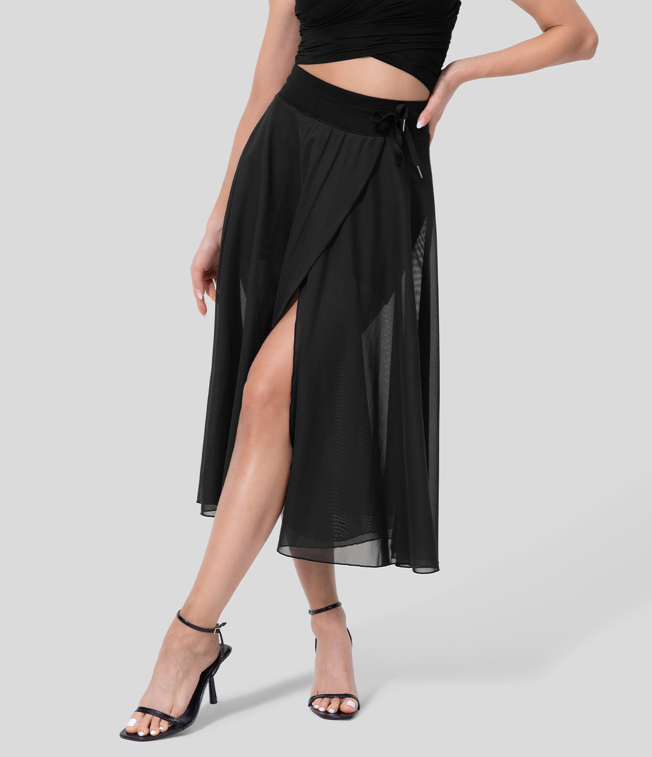 2-in-1 mesh midi skirt