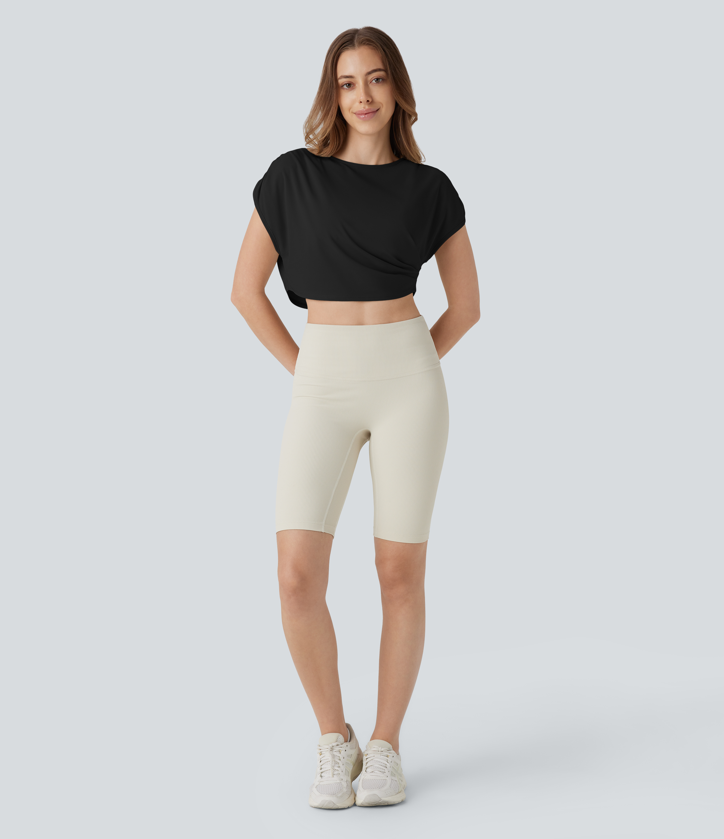 Halara Ruched Cropped Running Tank Top Tank Top - Black - S golf tops halter top tunic tops sleeveless tops backless top 