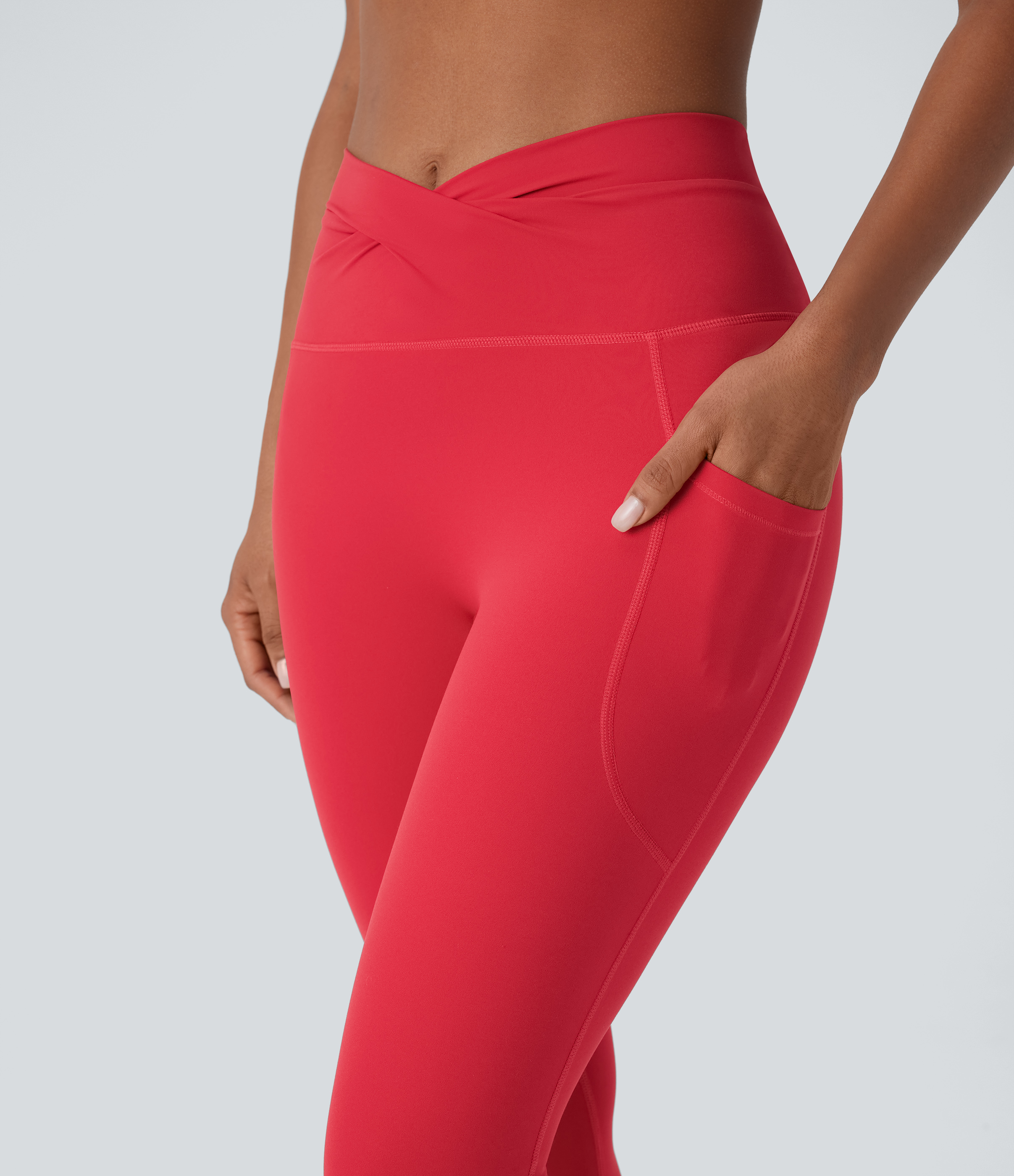 Halara Halara UltraSculptв„ў High Waisted Twisted Crossover Side Pocket Yoga Leggings  - Aura Orange - M(7/8) gym leggings 