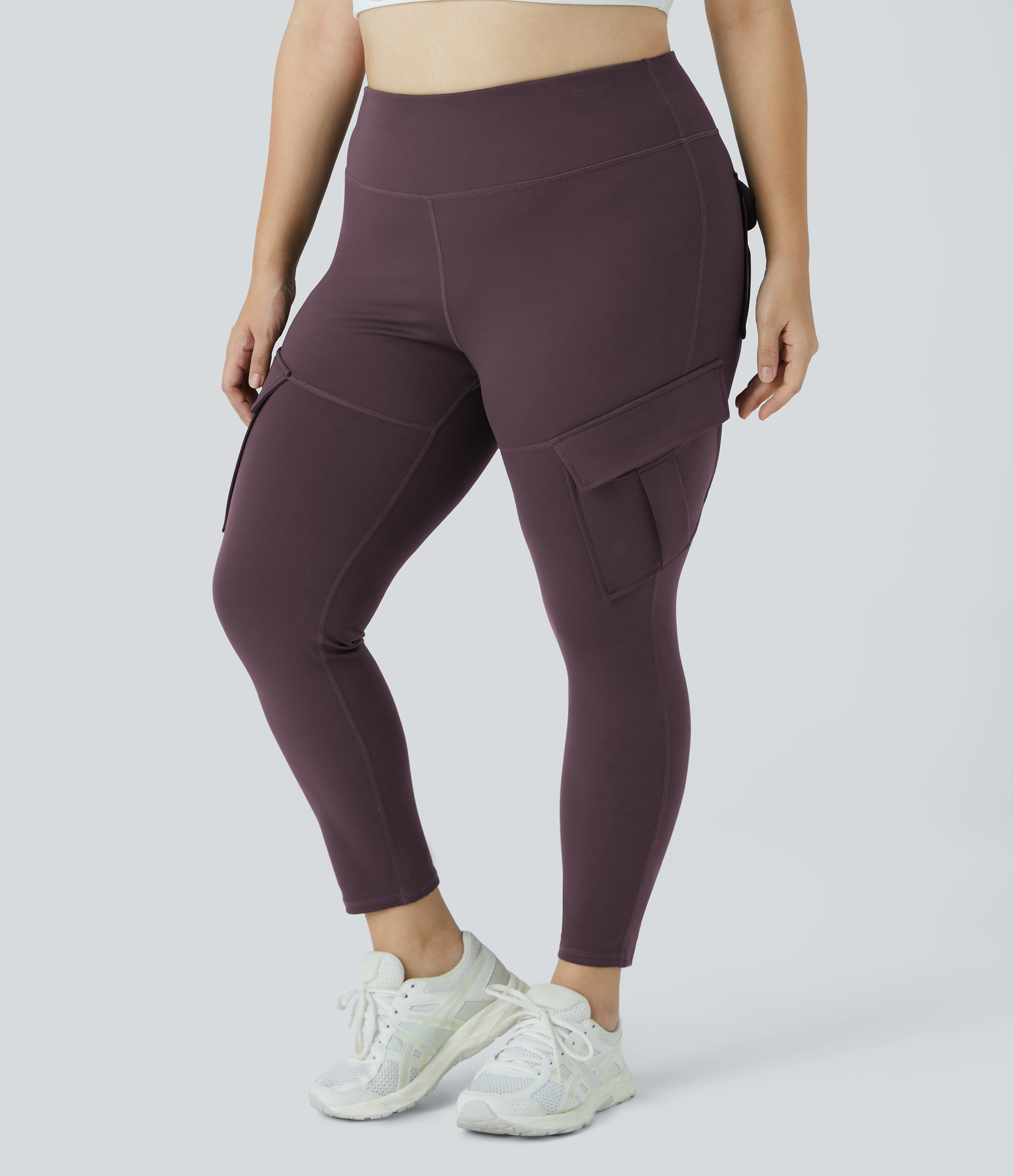 Halara High Waisted Cargo Pocket Skinny Yoga Plus Size 7/8 Leggings  - Dusky Evening purple - 4X 