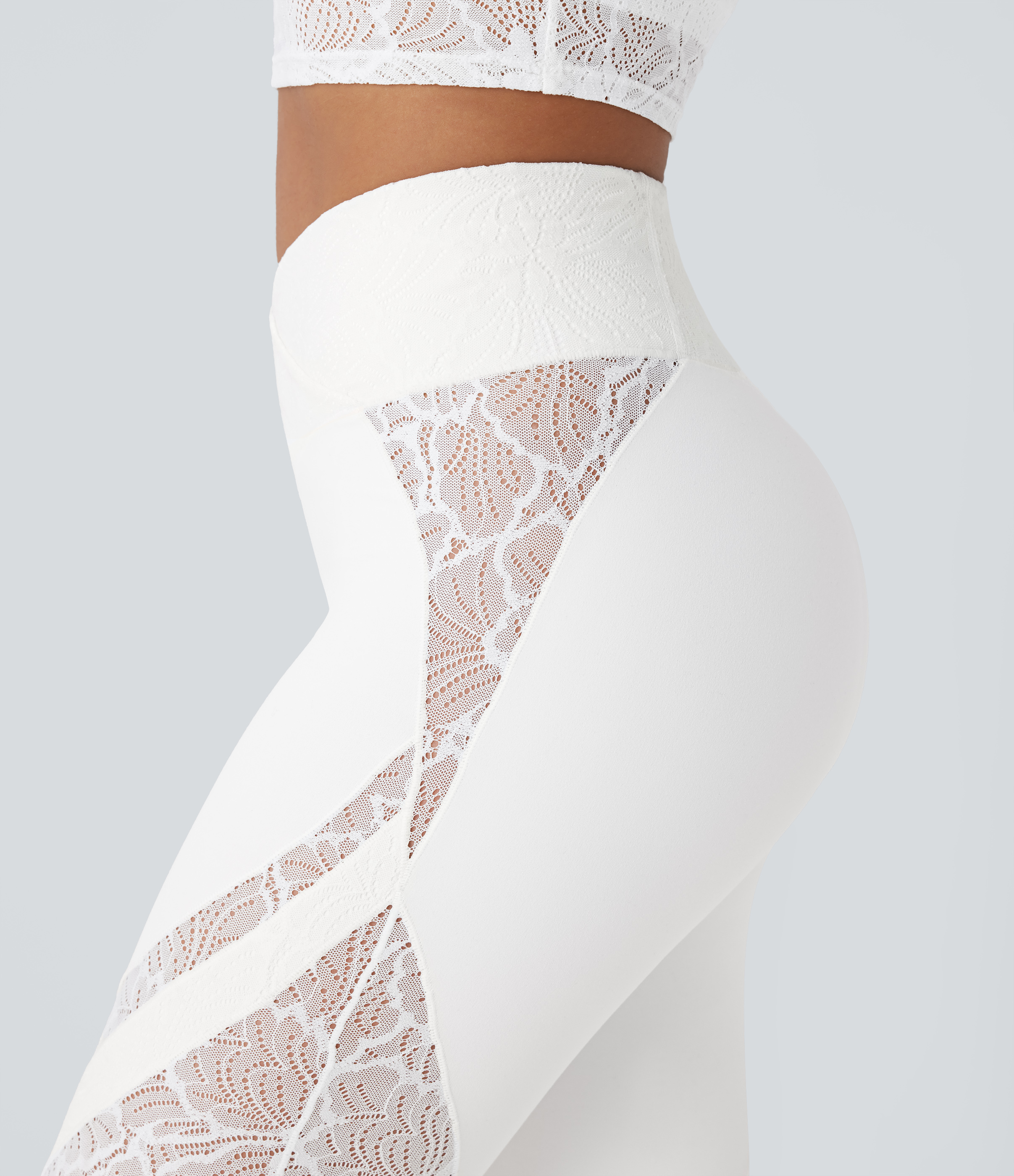 Halara High Waisted Crossover Back Pocket Lace Flare Yoga Leggings  - White - XL(regular) gym leggings leggings with pockets 