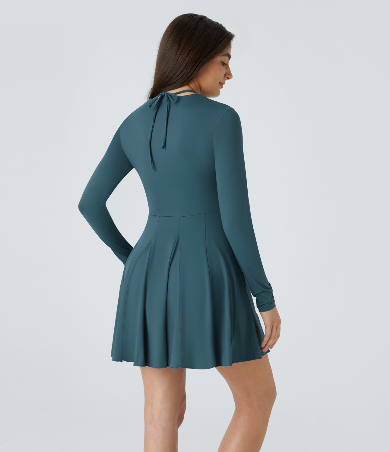 Halara Crisscross Lace Up Flare Mini Dance Active Dress Workout Dress - Dark Teal Blue - S 