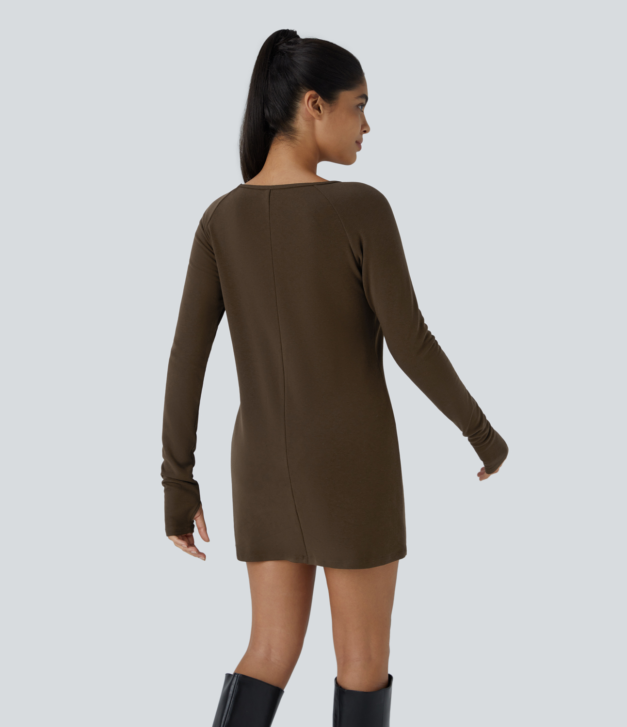 Cocoa Raglan Langarm-Kleid mit Daumenloch, Thermo-Miniausführung, lässiger Schnitt / 2