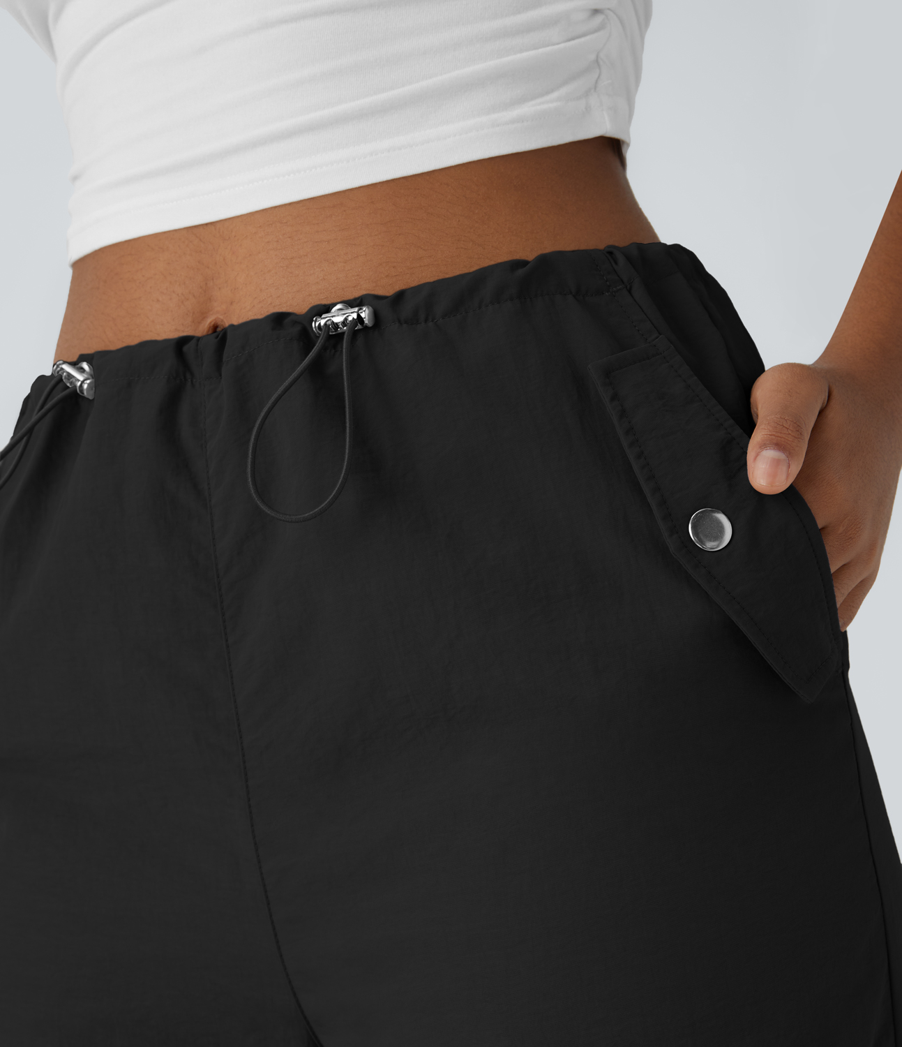 Halara High Waisted Adjustable Drawcord Side Pocket Casual Parachute Cargo Pants  - Black - L(regular) sweatpants jogger pants 
