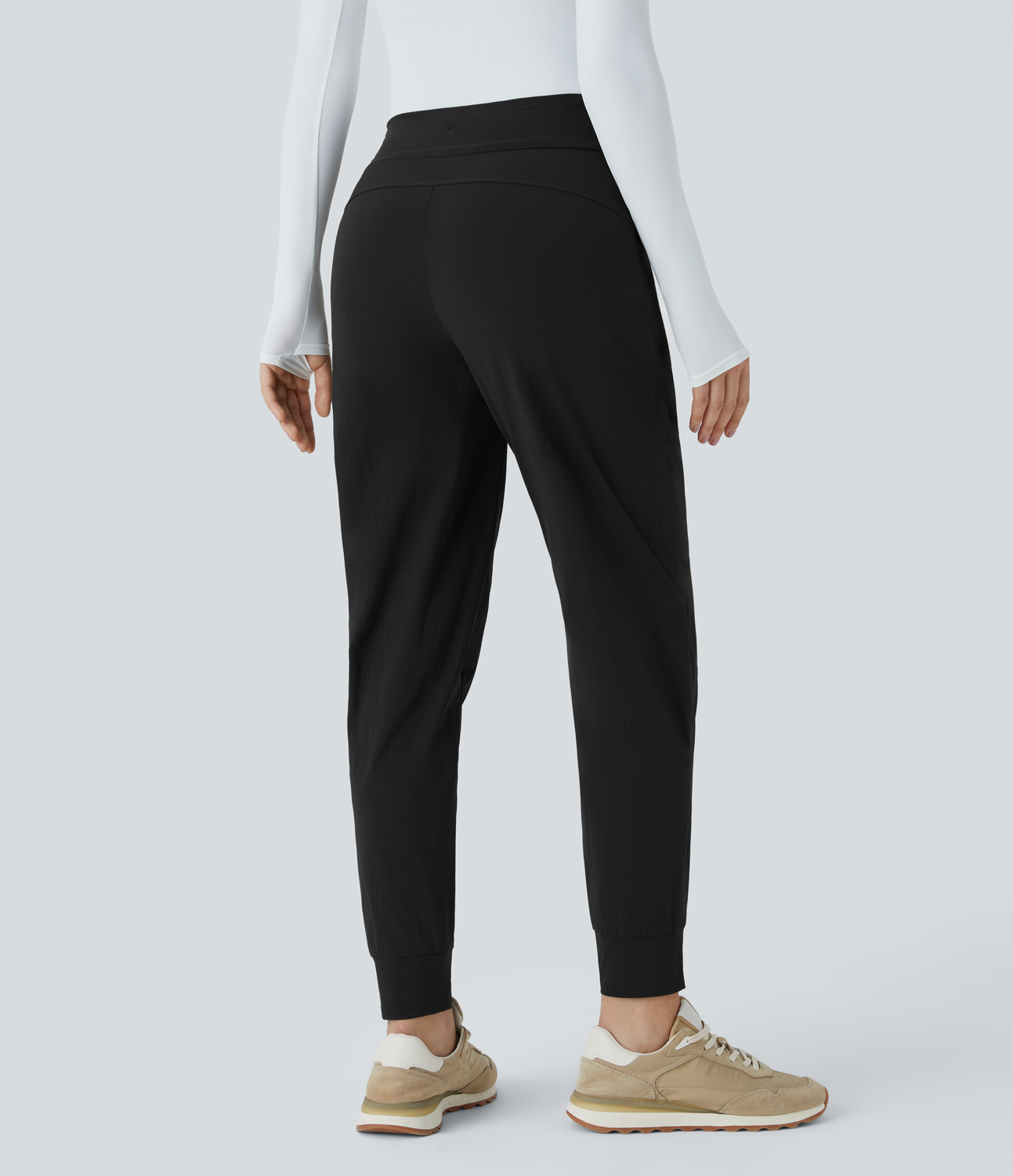 Halara Wear-Resistant Mid Rise Drawstring Side Zipper Pocket Casual Joggers  - Black - L(regular) 