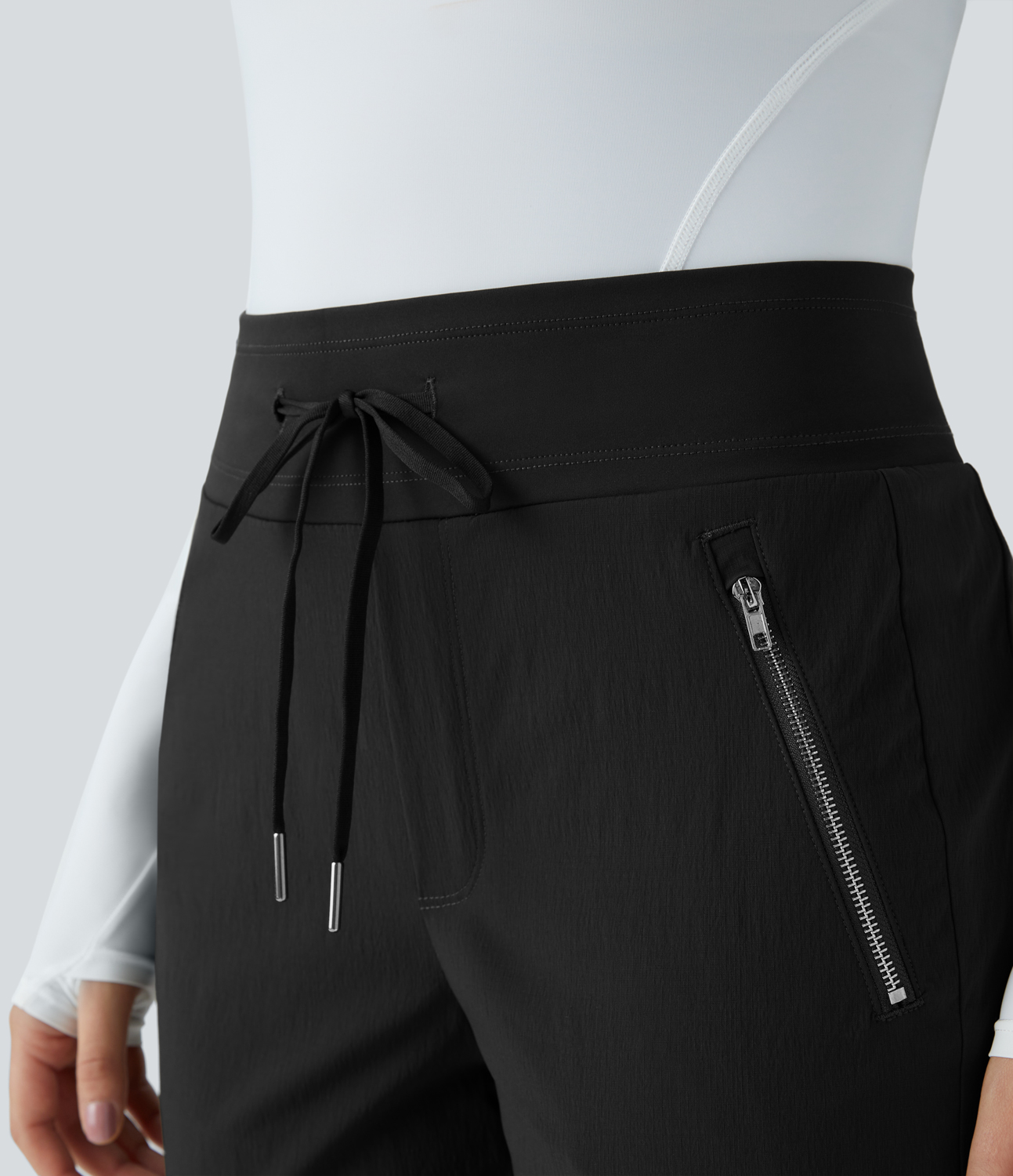Halara Wear-Resistant Mid Rise Drawstring Side Zipper Pocket Casual Joggers  - Black - L(regular) 