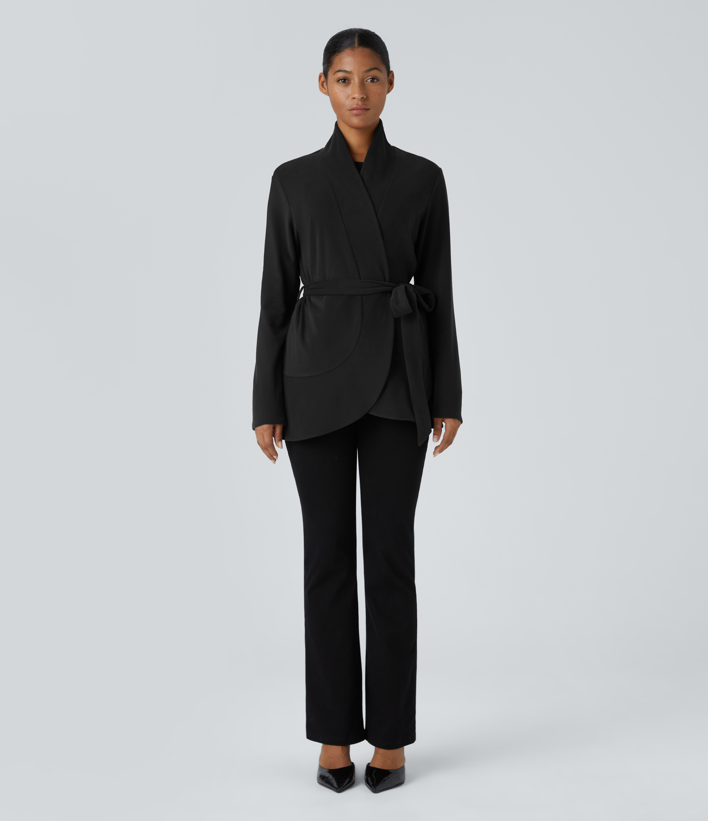 Halara Wrapped Belted Side Pocket Casual Jacket  - Black - S 