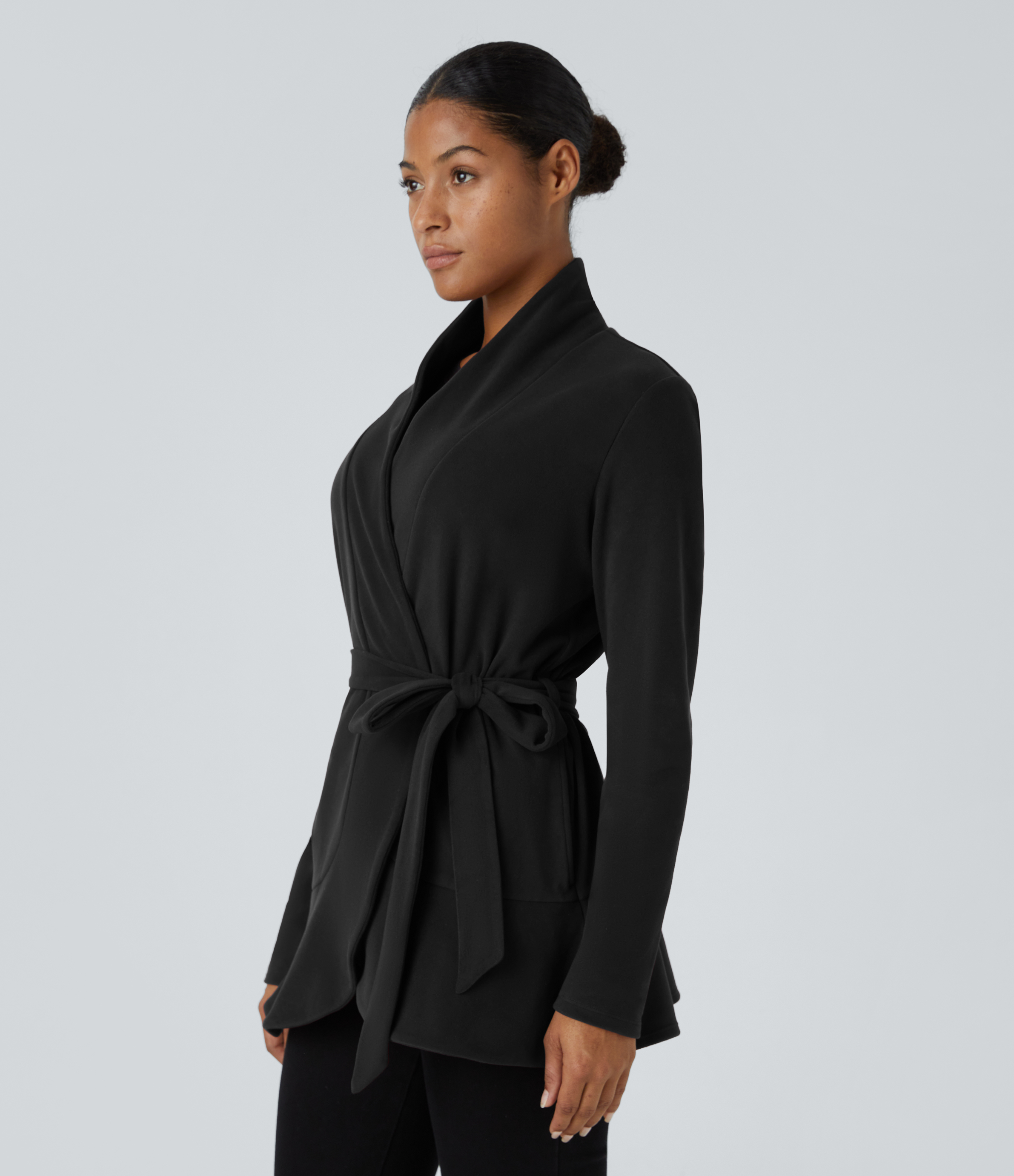 Halara Wrapped Belted Side Pocket Casual Jacket  - Black - S 