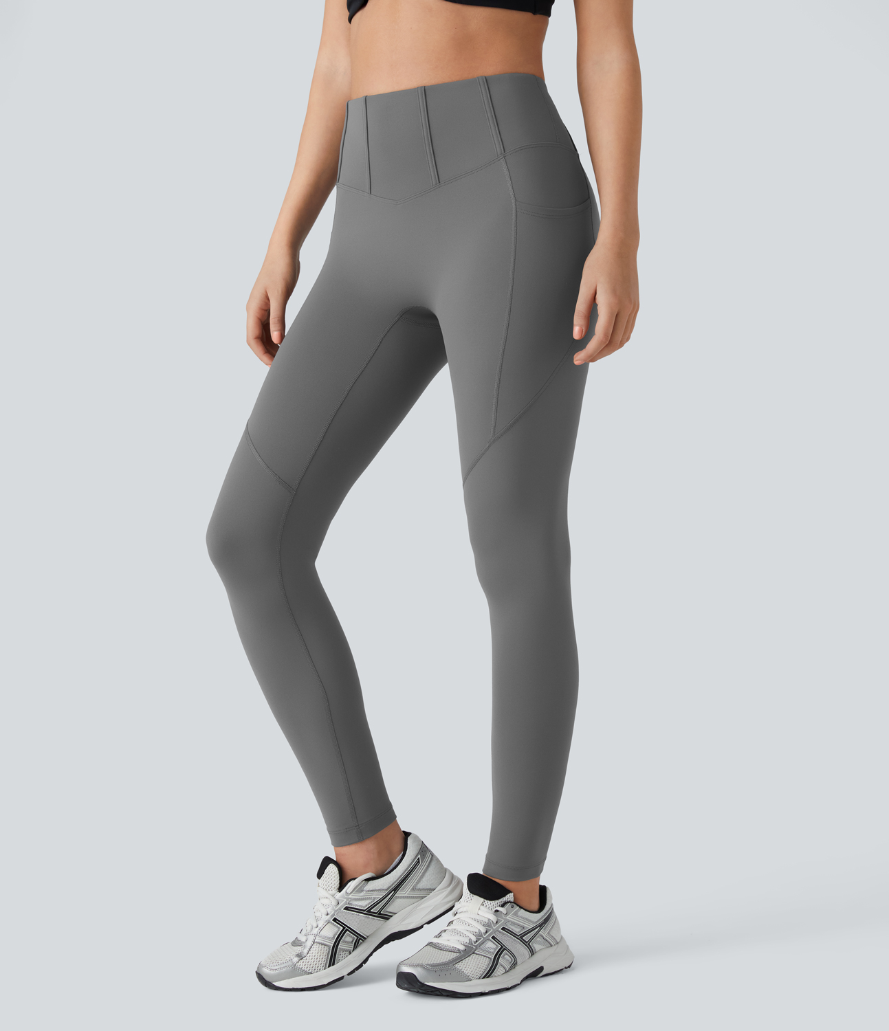 Halara High Waisted Side Pocket 7/8 Yoga Leggings  - Gunpowder Grey - S gym leggings leggings with pockets leggings with butt lift 
