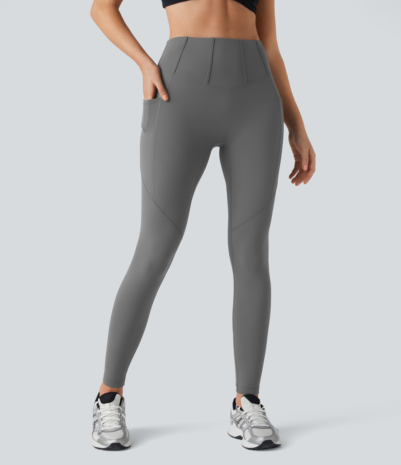 Halara High Waisted Side Pocket 7/8 Yoga Leggings  - Gunpowder Grey - S gym leggings leggings with pockets leggings with butt lift 