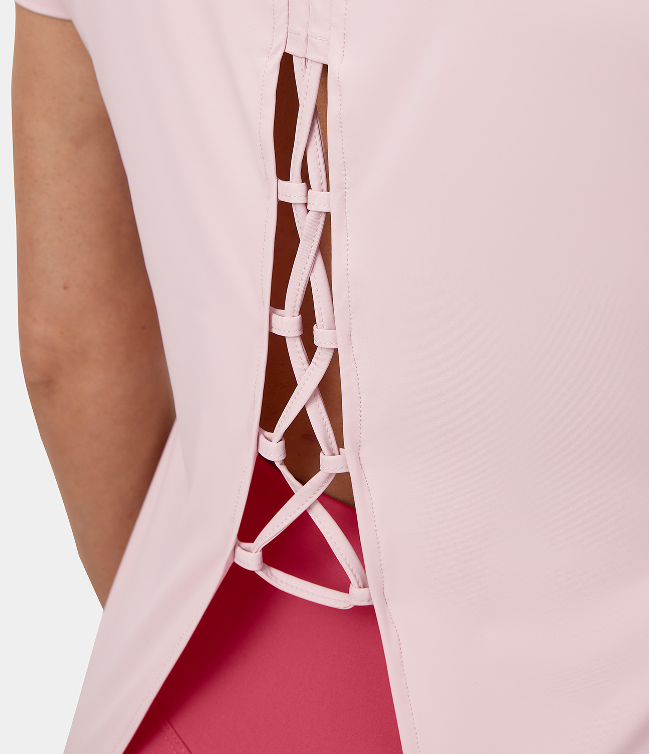 Halara Round Neck Short Sleeve Crisscross Split Tie Back Yoga Sports Top  - Calcite - S 