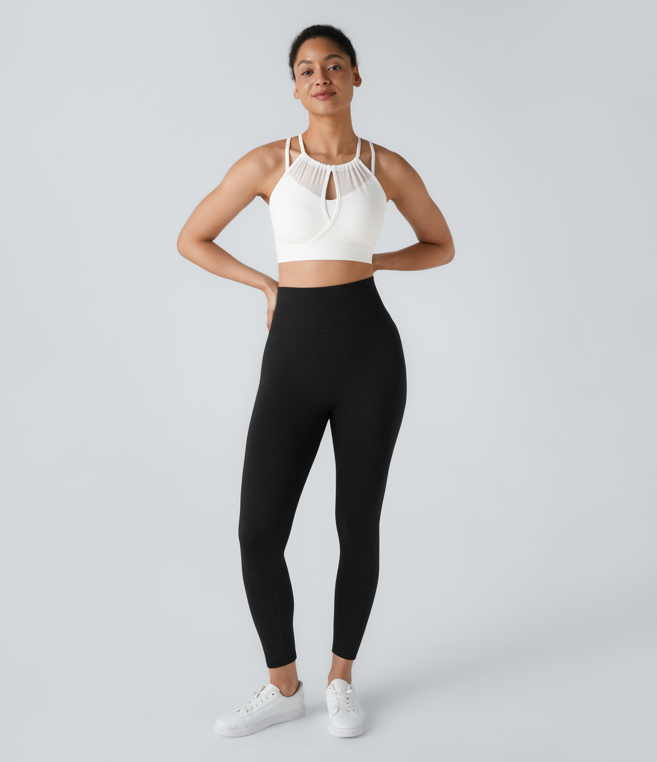 Halara Low Support Backless Cut Out Contrast Mesh 2-in-1 Yoga Sports Bra  - White - XS push up bra strapless bra backless bra sticky bra 