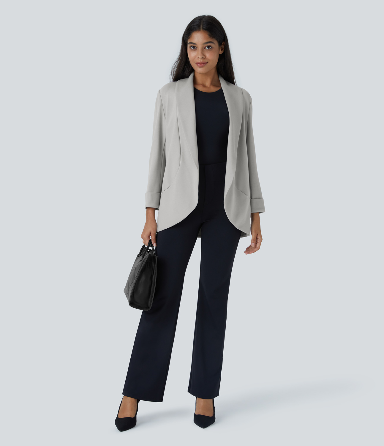 Halara Open Front Long Sleeve Side Pocket Work Blazer  - Earthy Gray - XL 