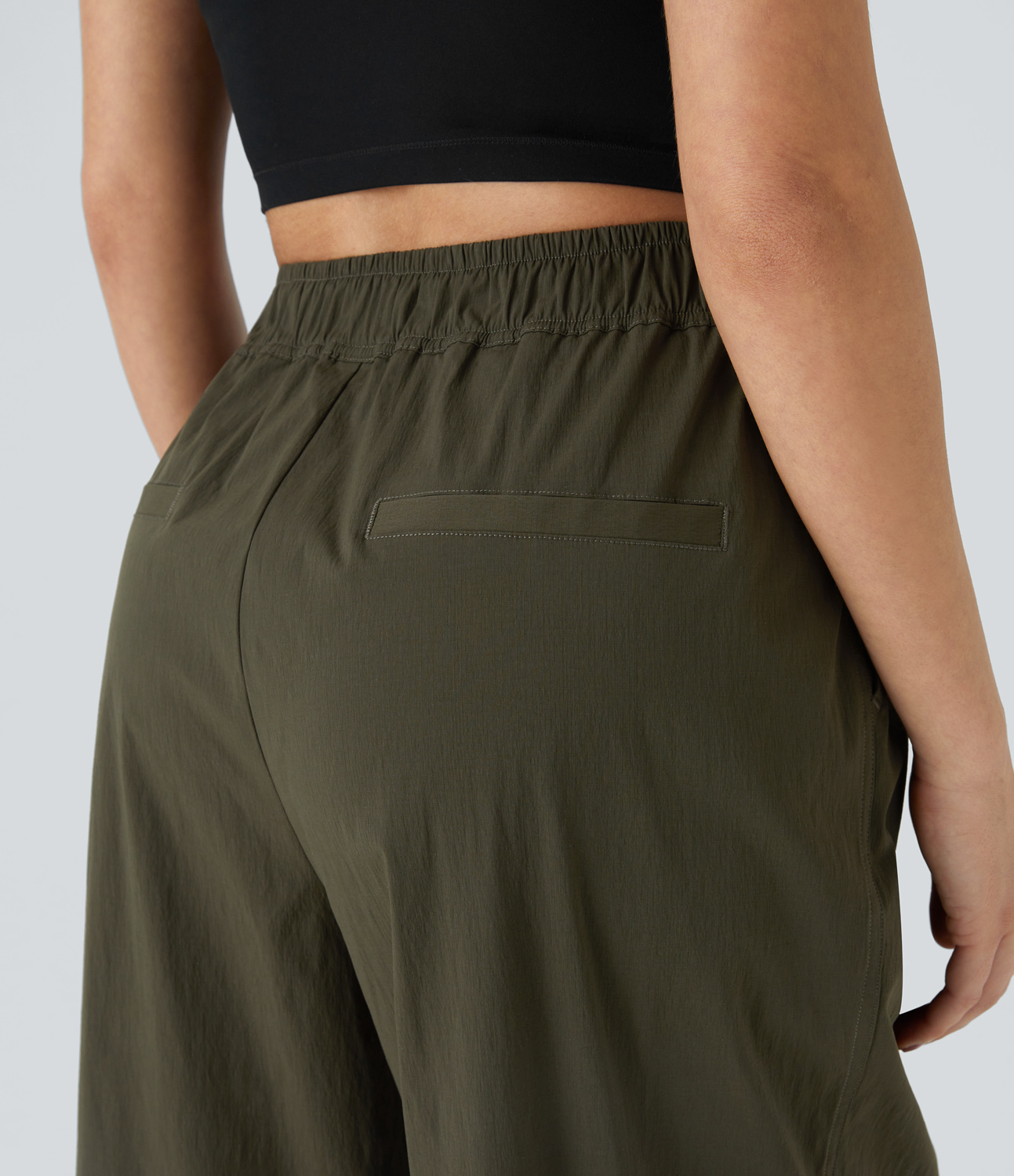 Halara Water Repellent High Waisted Adjustable Buckle Plicated Side Pocket Ripstop Camping Pants  - Twilight Green - L(regular) 