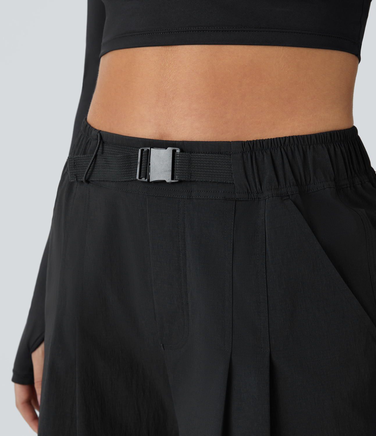 Halara Water Repellent High Waisted Adjustable Buckle Plicated Side Pocket Ripstop Camping Pants  - Black - M(regular) 