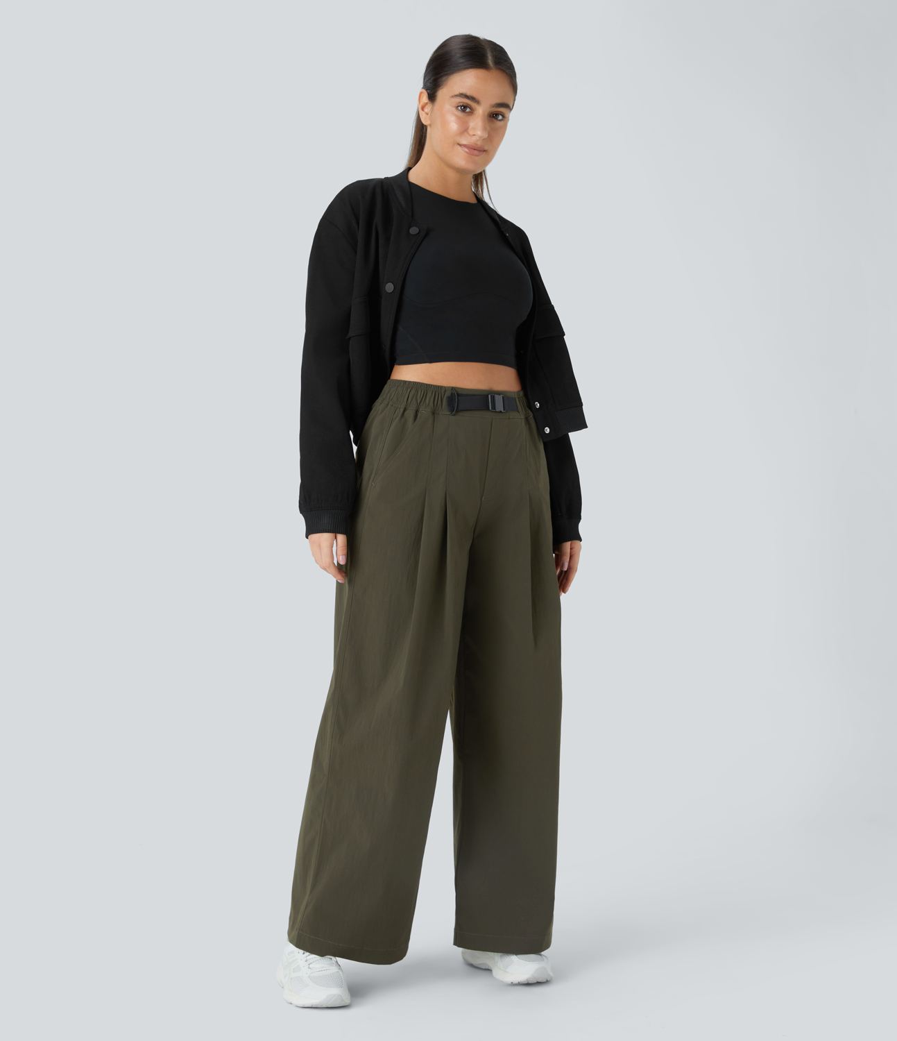 Halara Water Repellent High Waisted Adjustable Buckle Plicated Side Pocket Ripstop Camping Pants  - Twilight Green - L(regular) 