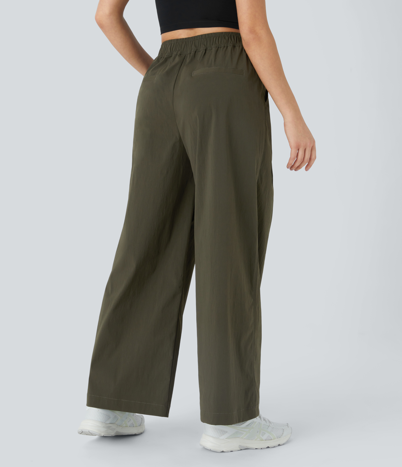 Halara Water Repellent High Waisted Adjustable Buckle Plicated Side Pocket Ripstop Camping Pants  - Twilight Green - L(regular) 