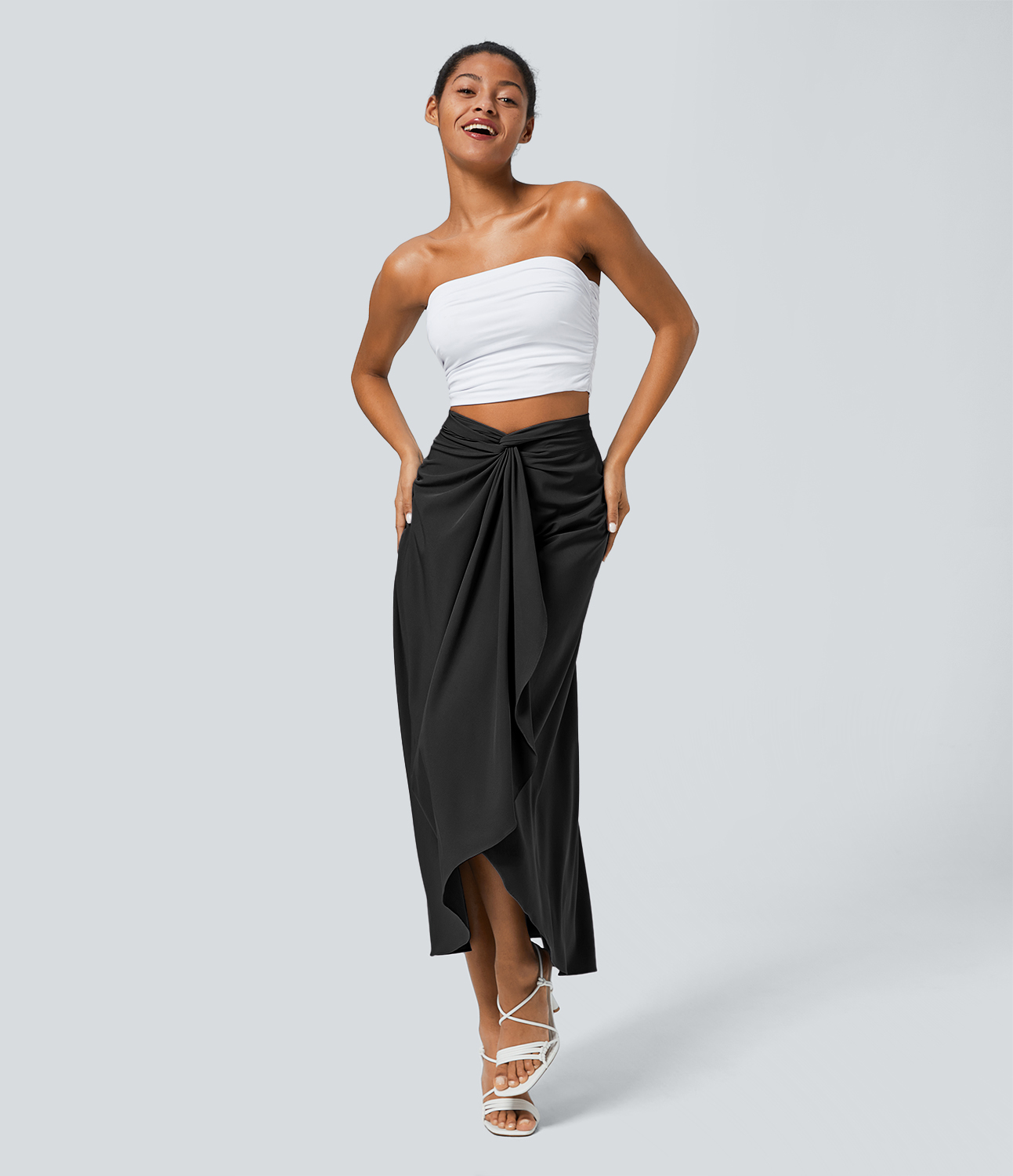 Halara Breezefulв„ў High Waisted Twisted Wrapped Tie Back Quick Dry Resort Skirt  - Black - M(regular) 