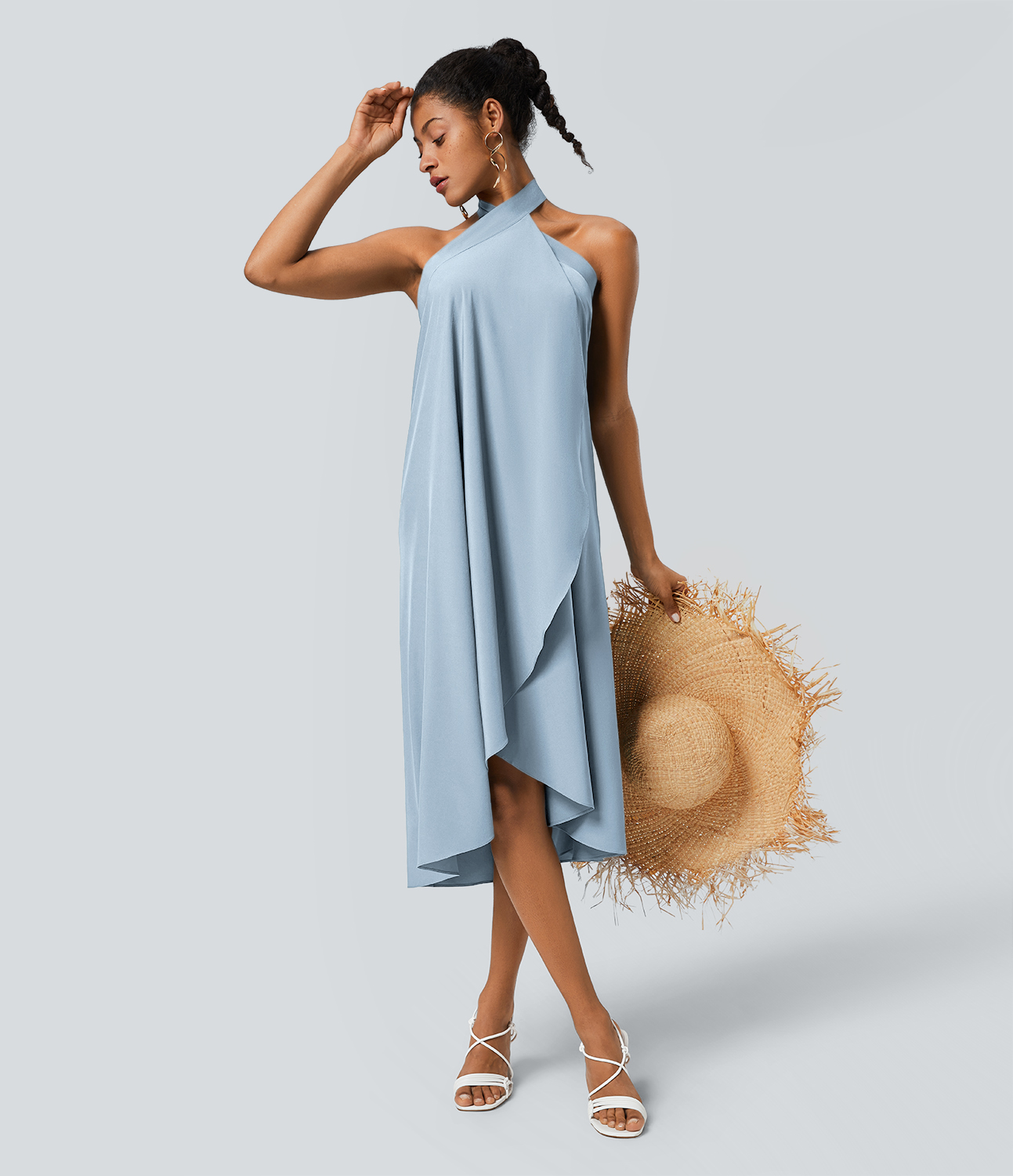 Halara Breezefulв„ў High Waisted Twisted Wrapped Tie Back Quick Dry Resort Skirt  - Ballad Blue - L(regular) 