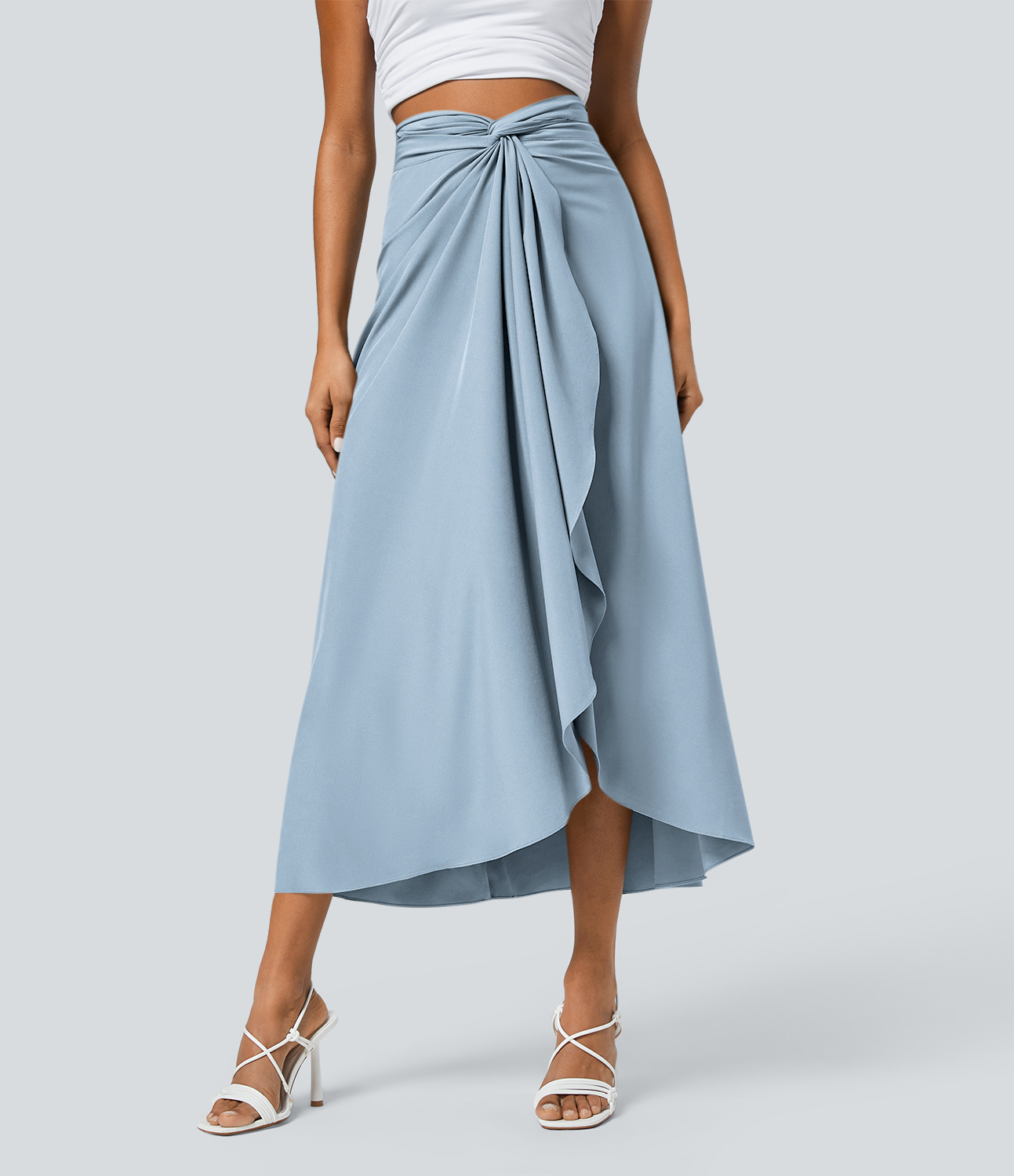 Halara Breezefulв„ў High Waisted Twisted Wrapped Tie Back Quick Dry Resort Skirt  - Ballad Blue - L(regular) 