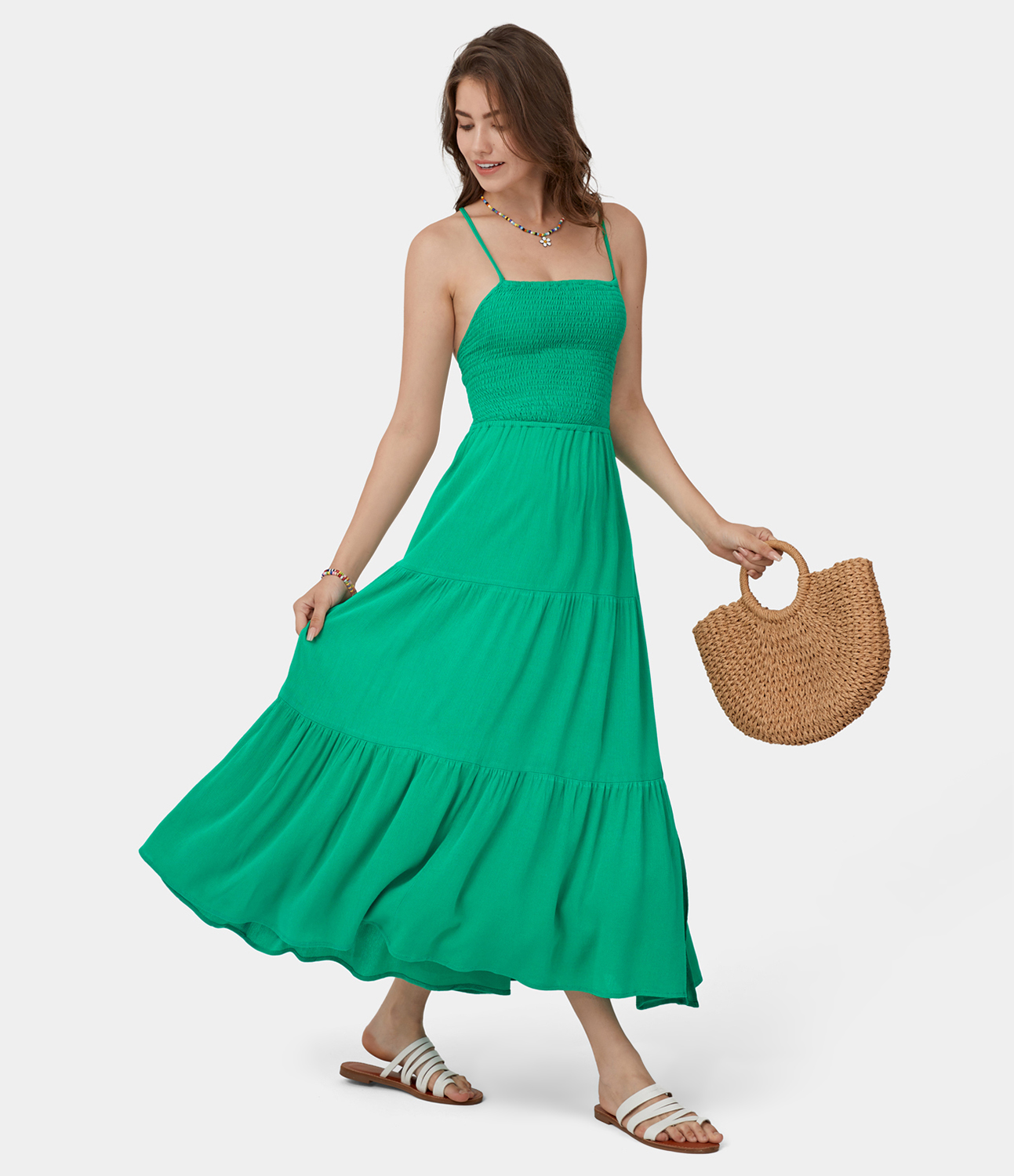 Halara Backless Crisscross Adjustable Strap Shirred Plicated Flowy Maxi Casual Dress Casual Dress - Blarney - S slip dress beach dress 
