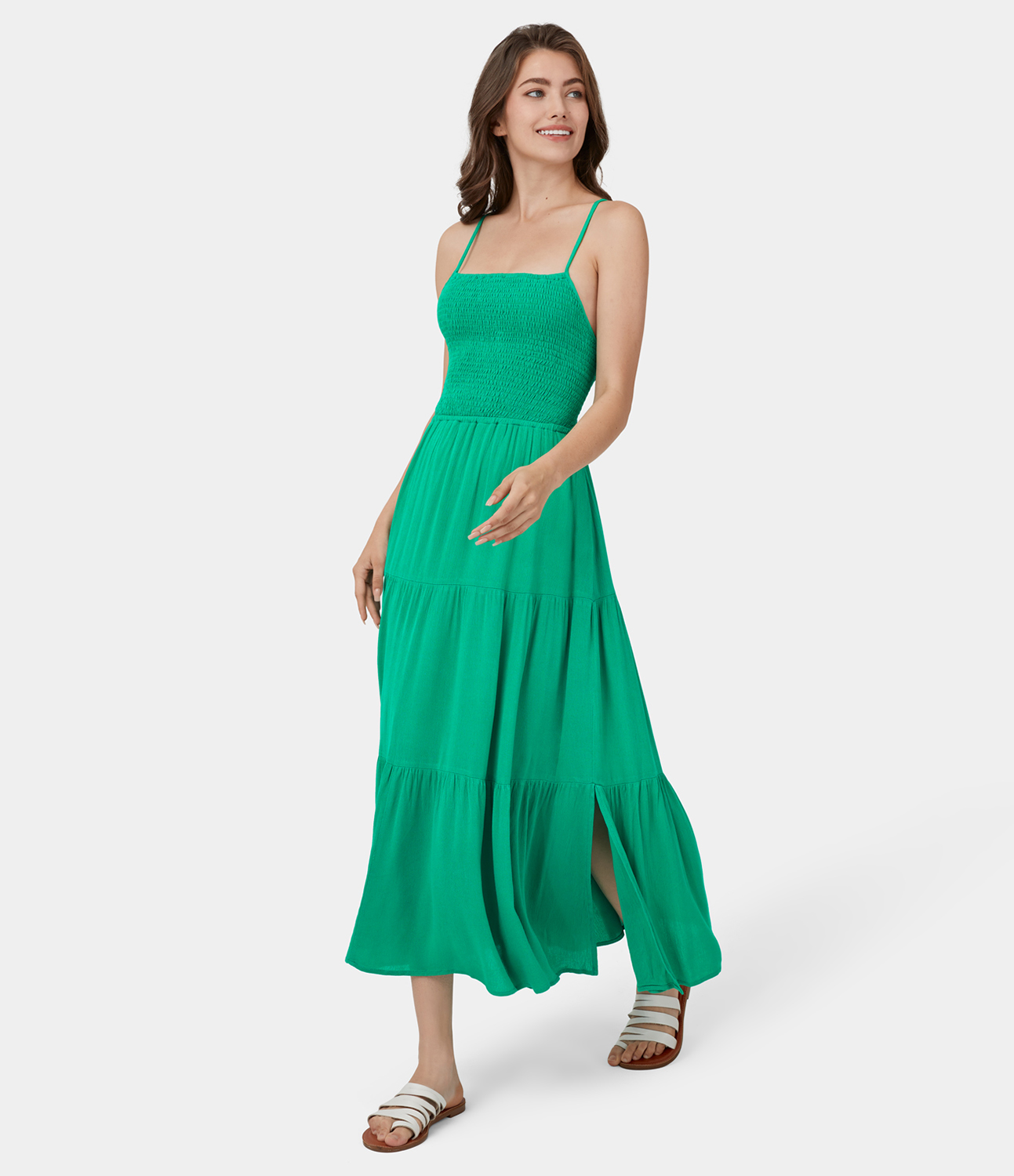 Halara Backless Crisscross Adjustable Strap Shirred Plicated Flowy Maxi Casual Dress Casual Dress - Blarney - S slip dress beach dress 