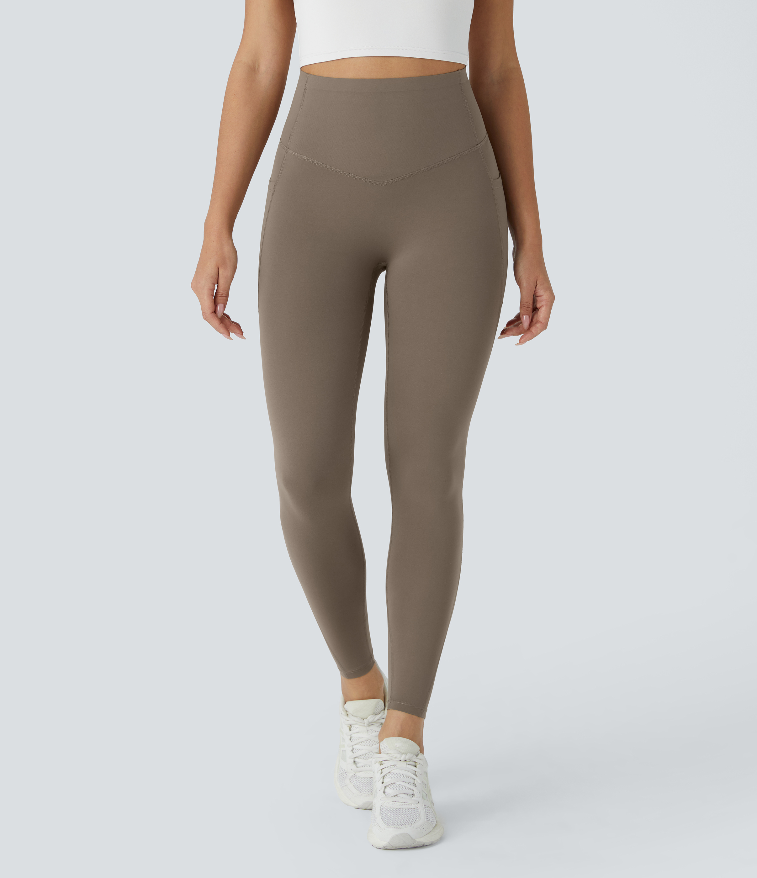 Halara SoCinched High Waisted Butt Lifting Tummy Control Side Pocket Shaping Workout UltraSculpt Leggings  - Dawn Brown - XL(7/8) 