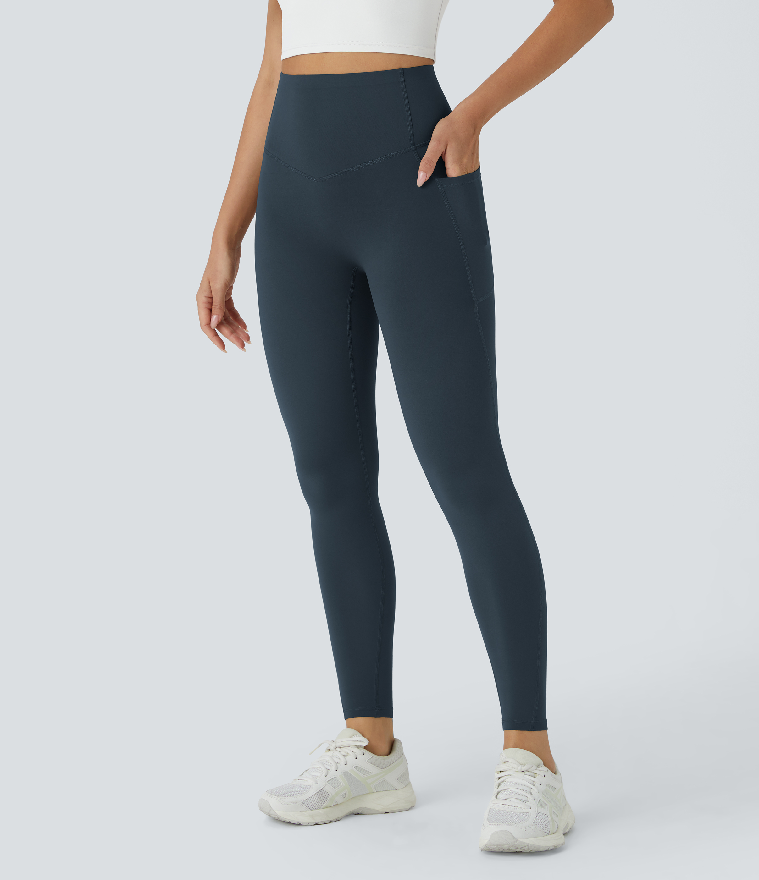 Halara SoCinched High Waisted Butt Lifting Tummy Control Side Pocket Shaping Workout UltraSculpt Leggings  - Carbon - M(7/8) gym leggings 