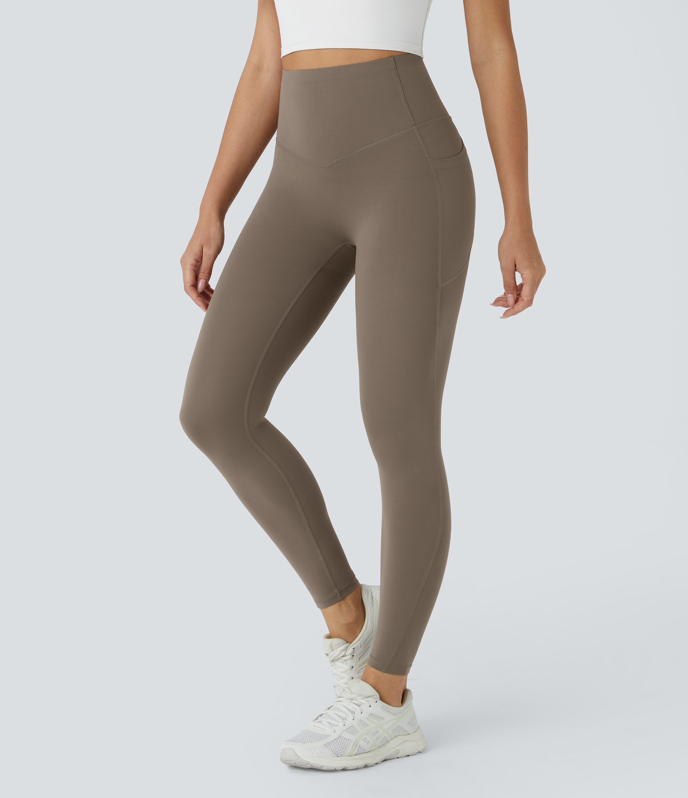 Halara SoCinched High Waisted Butt Lifting Tummy Control Side Pocket Shaping Workout UltraSculpt Leggings  - Dawn Brown - XL(7/8) 
