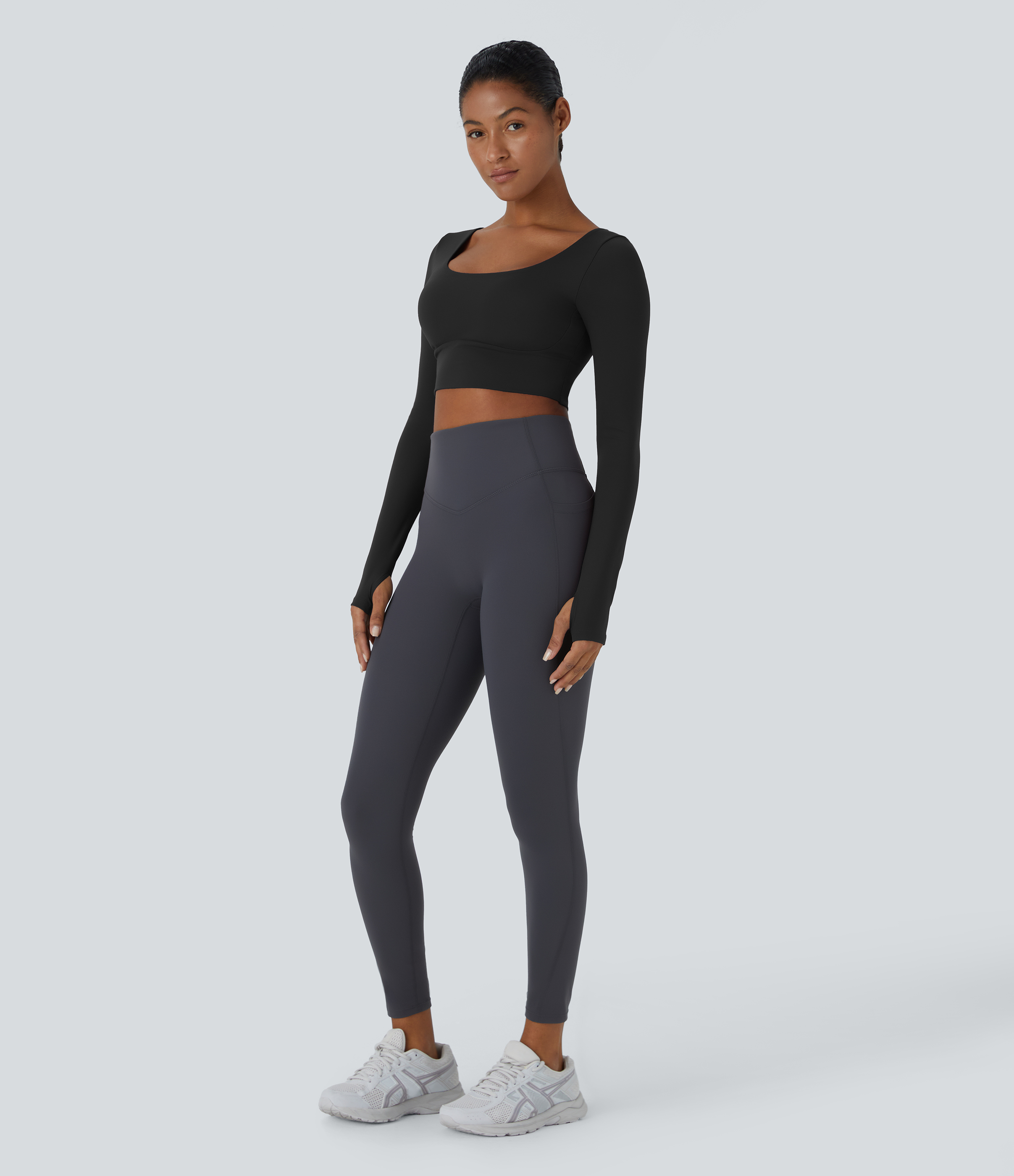 Halara Softlyzeroв„ў Plush Thumb Hole Backless Crisscross Cut Out Cropped Sports Top  - Black - L 