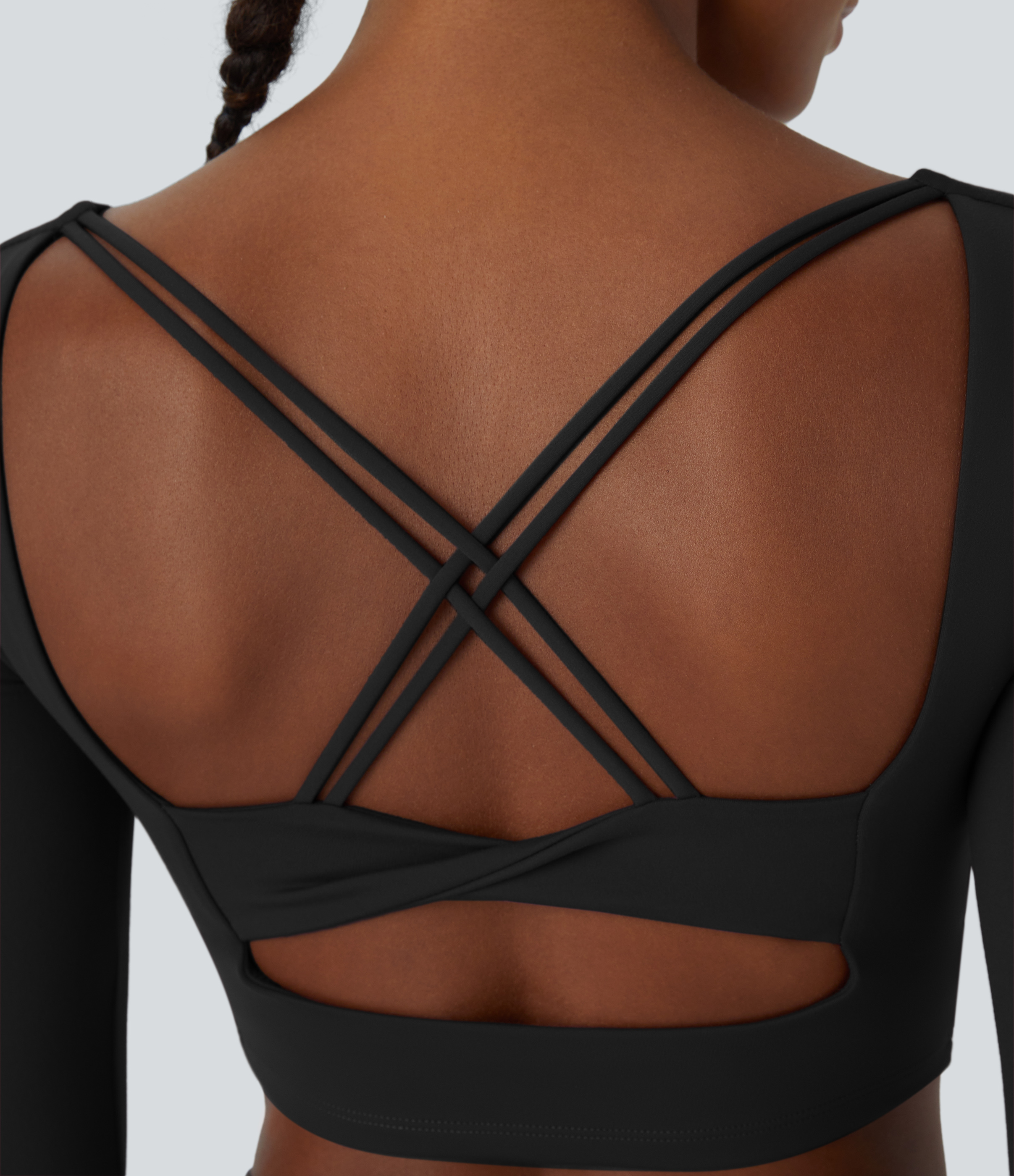 Halara Softlyzeroв„ў Plush Thumb Hole Backless Crisscross Cut Out Cropped Sports Top  - Black - L 