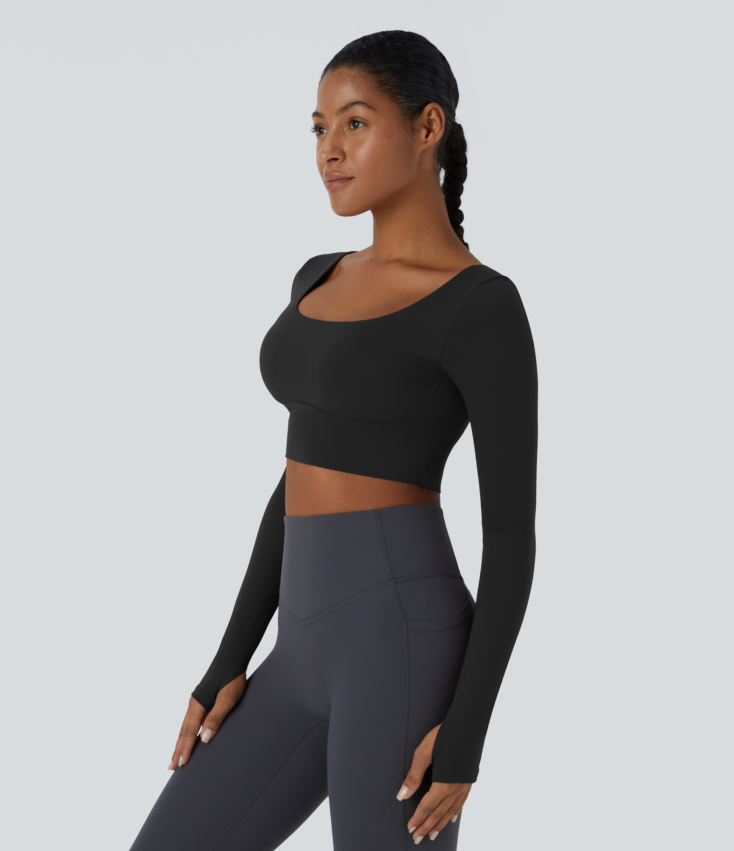 Halara Softlyzeroв„ў Plush Thumb Hole Backless Crisscross Cut Out Cropped Sports Top  - Black - L 