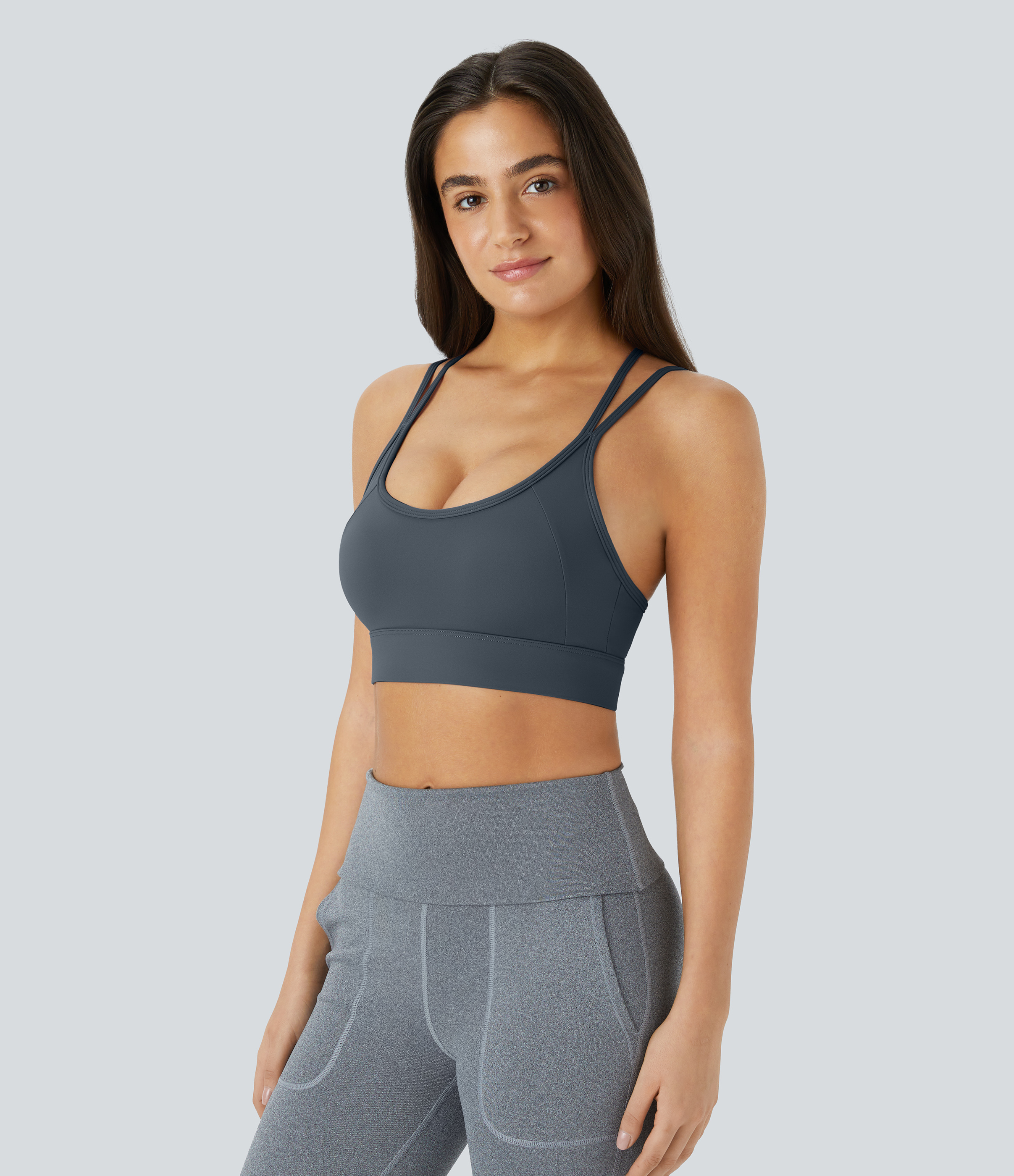 Halara Medium Support Backless Crisscross Strappy Adjustable Hook Sports Bra  - Dark Slate - M push up bra strapless bra backless bra 