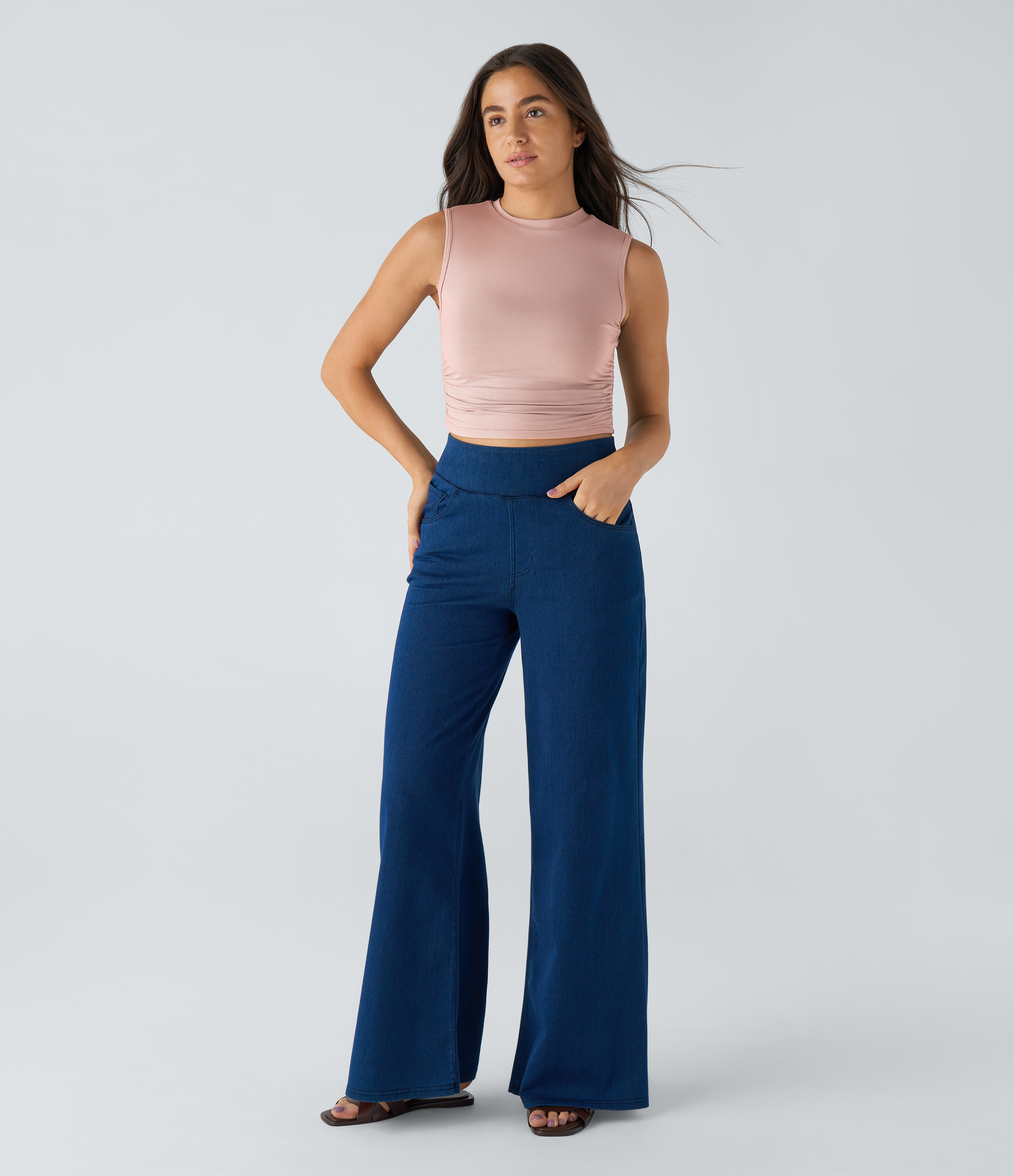 Halara Round Neck Ruched Skinny Cropped Casual Tank Top Tank Top - Sepia Rose - L golf tops halter top tunic tops sleeveless tops 