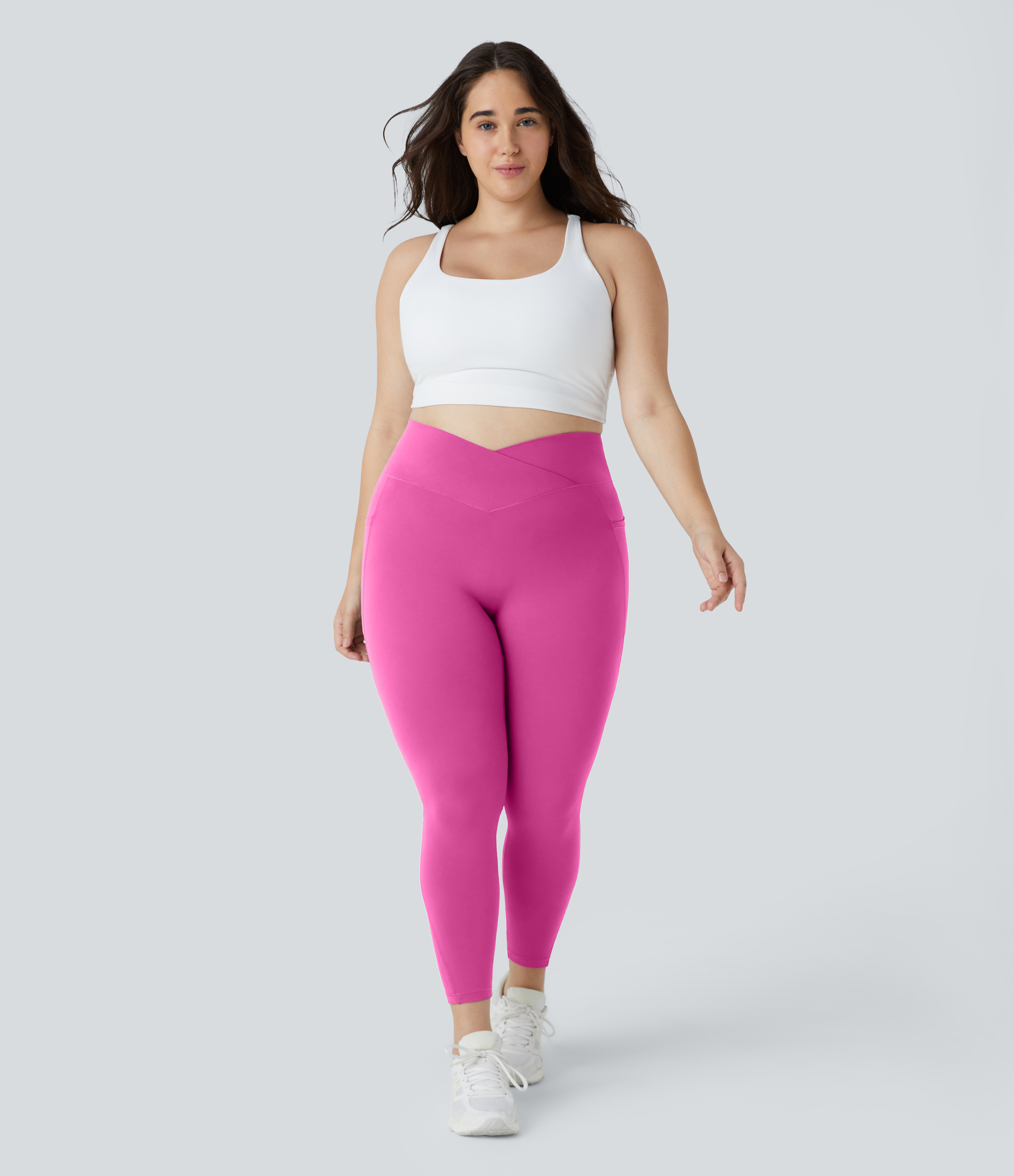 Halara Cloudfulв„ў Fabric 3.0 High Waisted Crossover Side Pocket Plain Plus Size Full Length Leggings  - Fedora Red Purple - 1X 