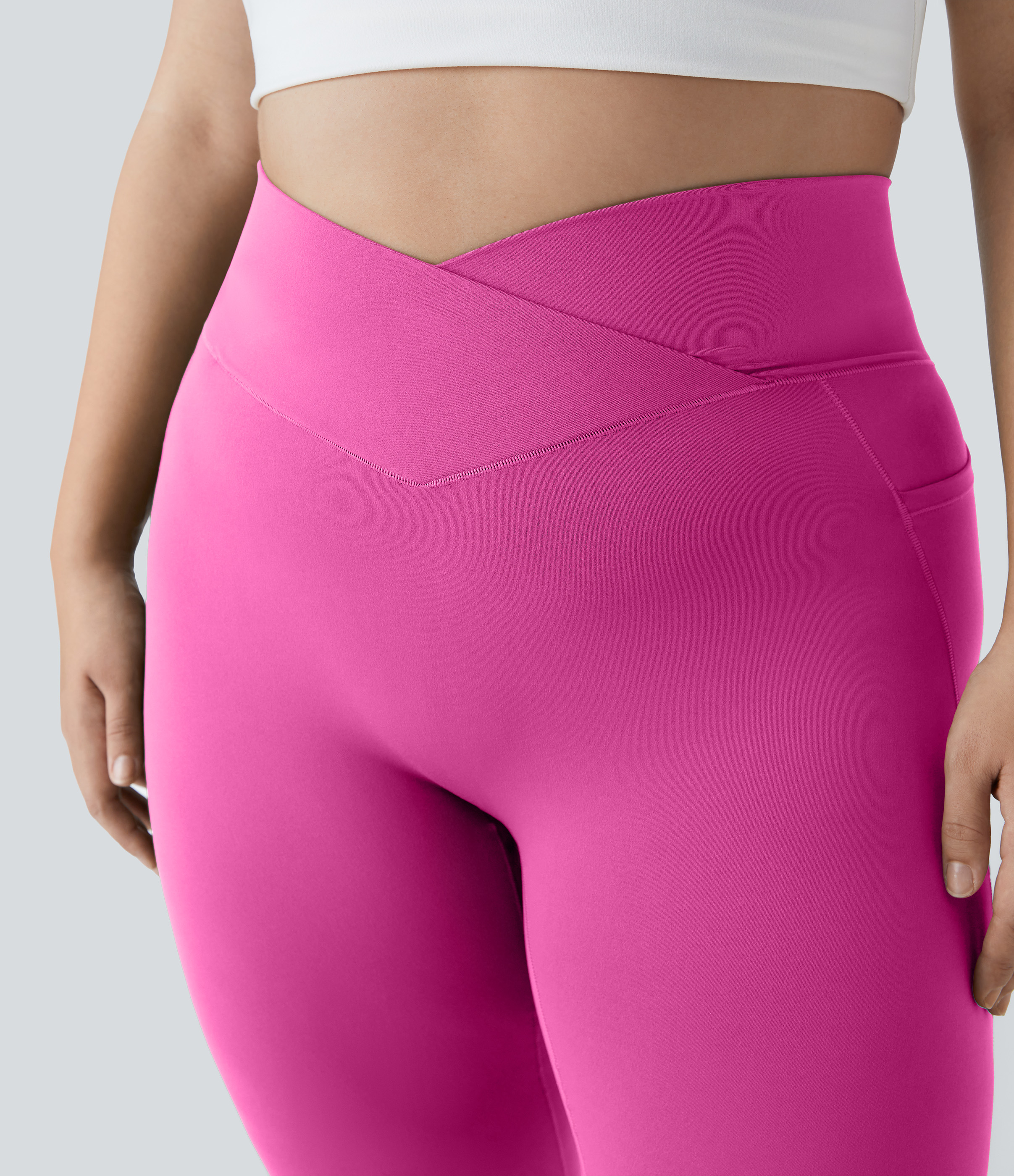 Halara Cloudfulв„ў Fabric 3.0 High Waisted Crossover Side Pocket Plain Plus Size Full Length Leggings  - Fedora Red Purple - 1X 