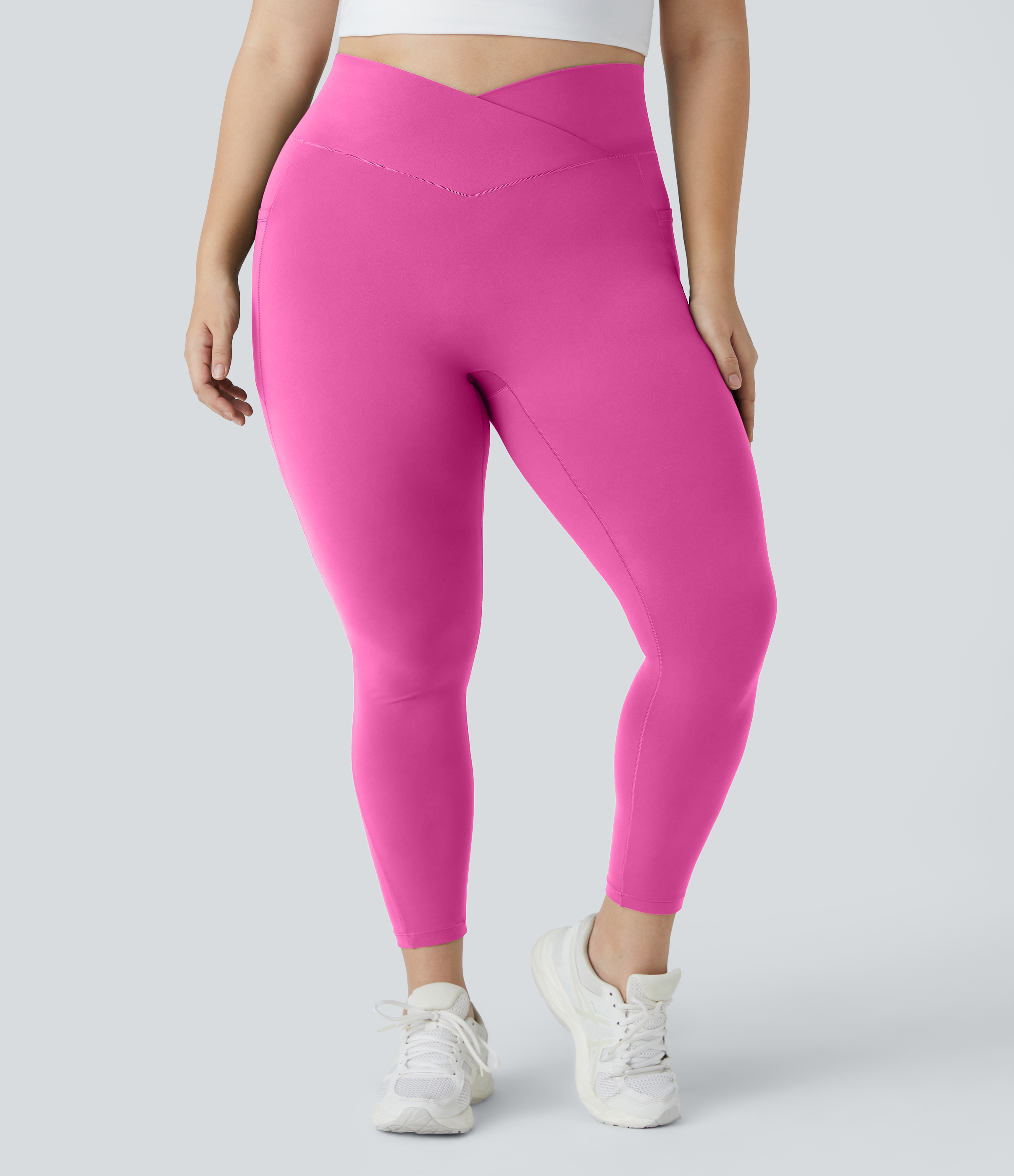 Halara Cloudfulв„ў Fabric 3.0 High Waisted Crossover Side Pocket Plain Plus Size Full Length Leggings  - Fedora Red Purple - 1X 