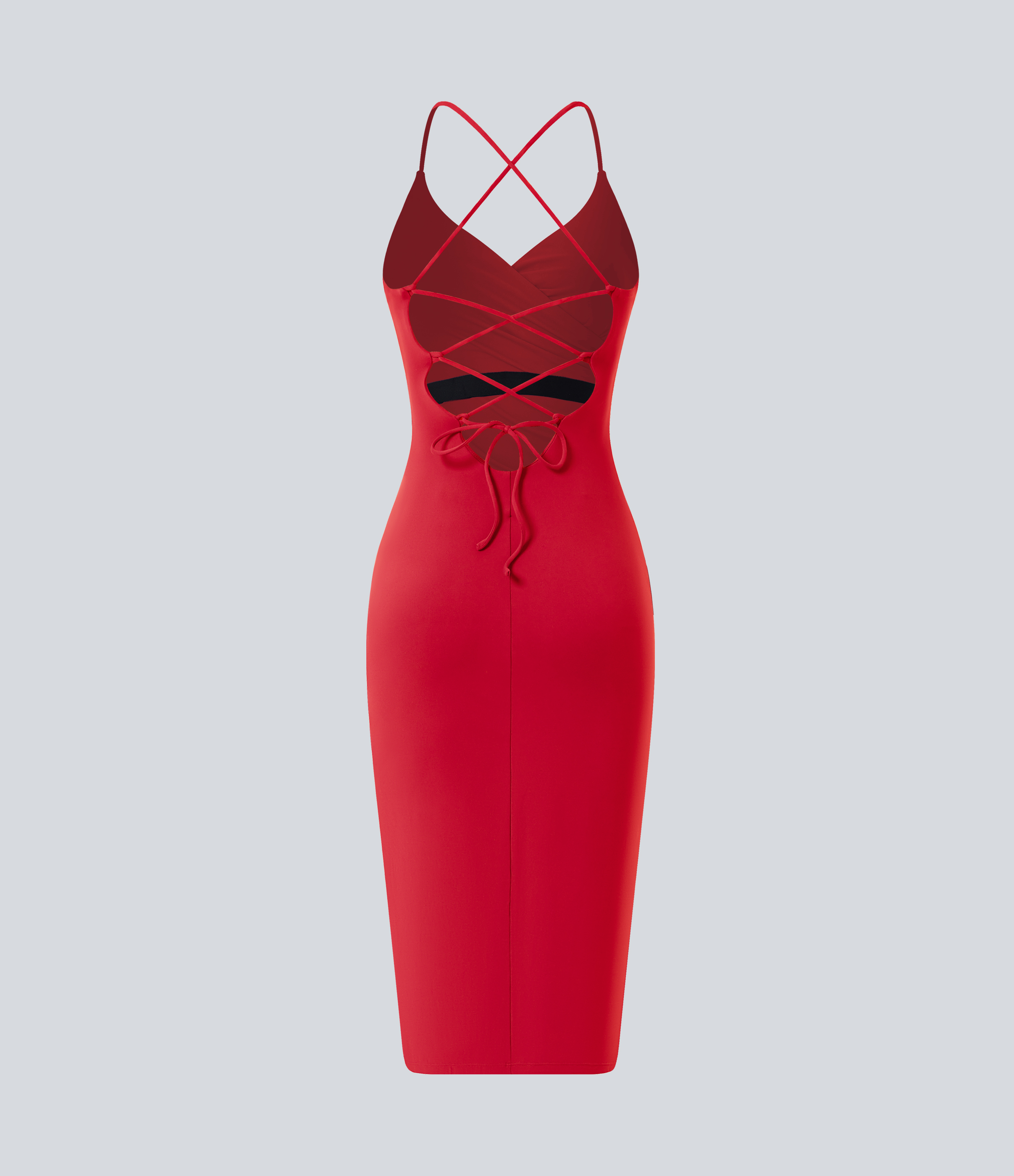 Halara Softlyzeroв„ў Airy Crossover Ruched Backless Lace Up Split Bodycon Cool Touch Bridesmaid And Wedding Guest Dress Casual Dress - Mars Red - S 