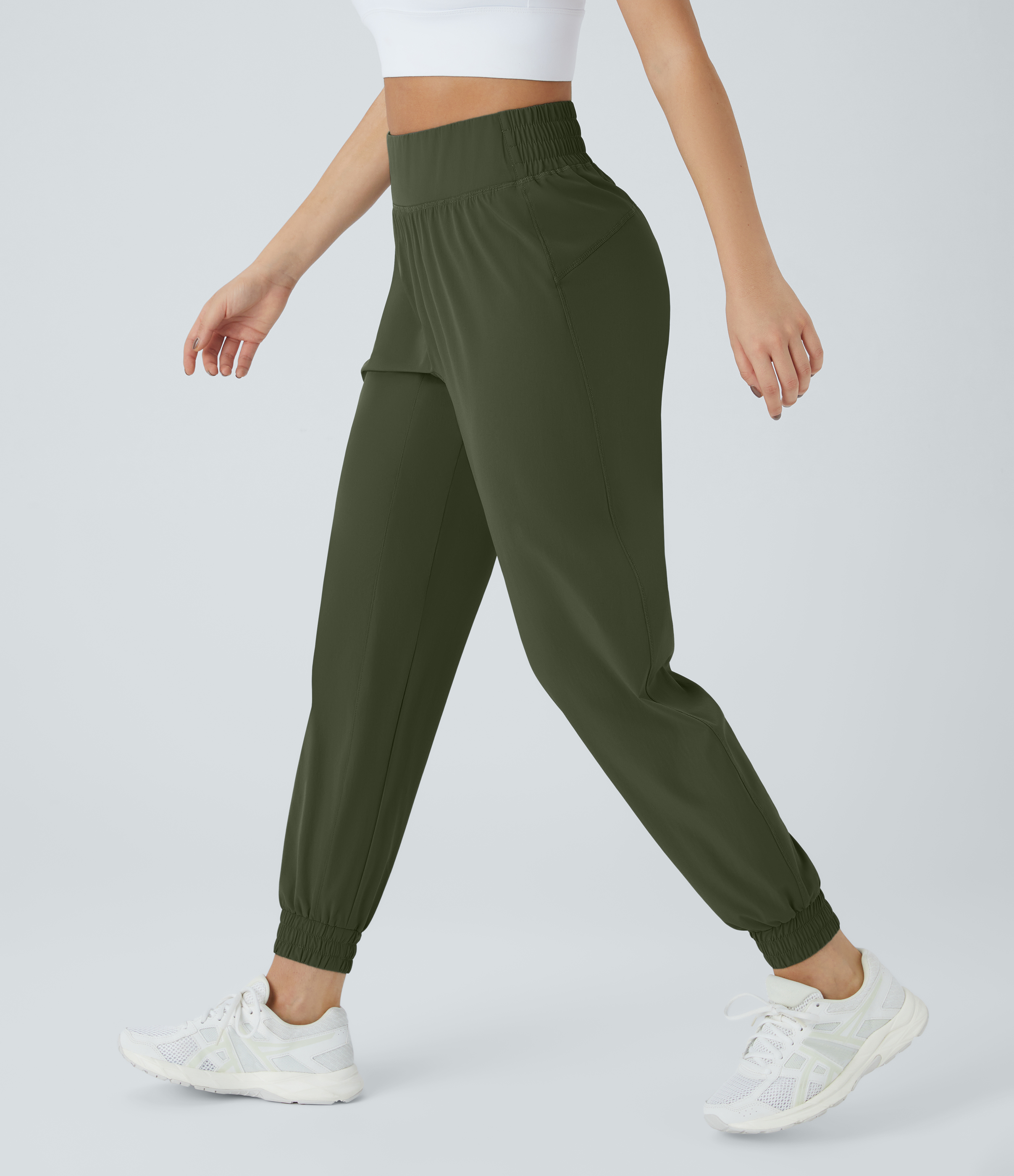Halara High Waisted Elastic Waistband Casual Joggers  - Icy Bamboo Green - M(petite) 