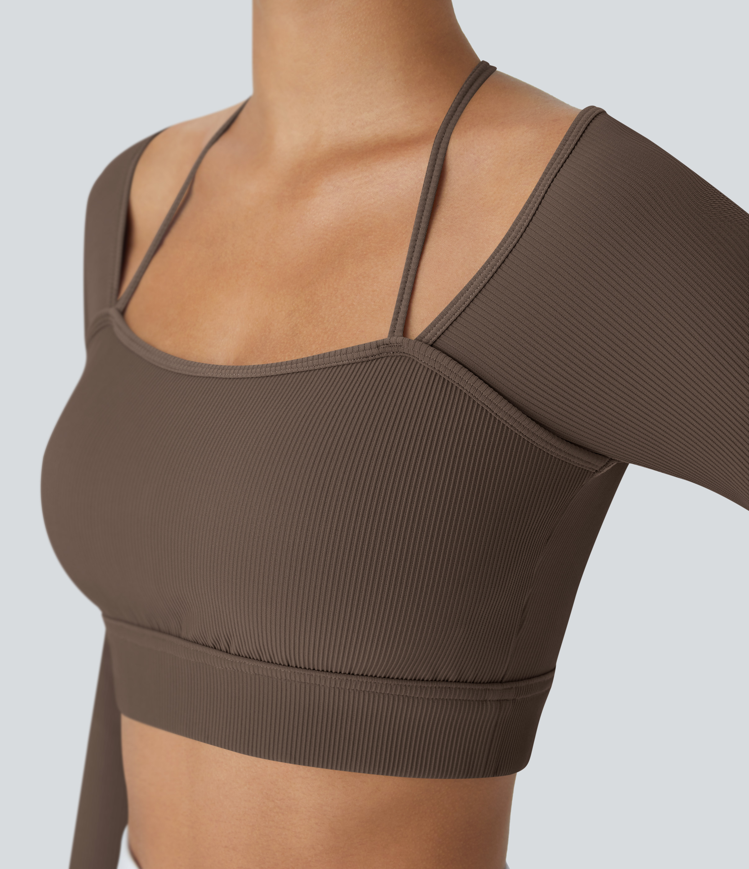 Halara Ribbed Halter Strap Thumb Hole Cropped Yoga Sports Top  - Rain Drum - XL 