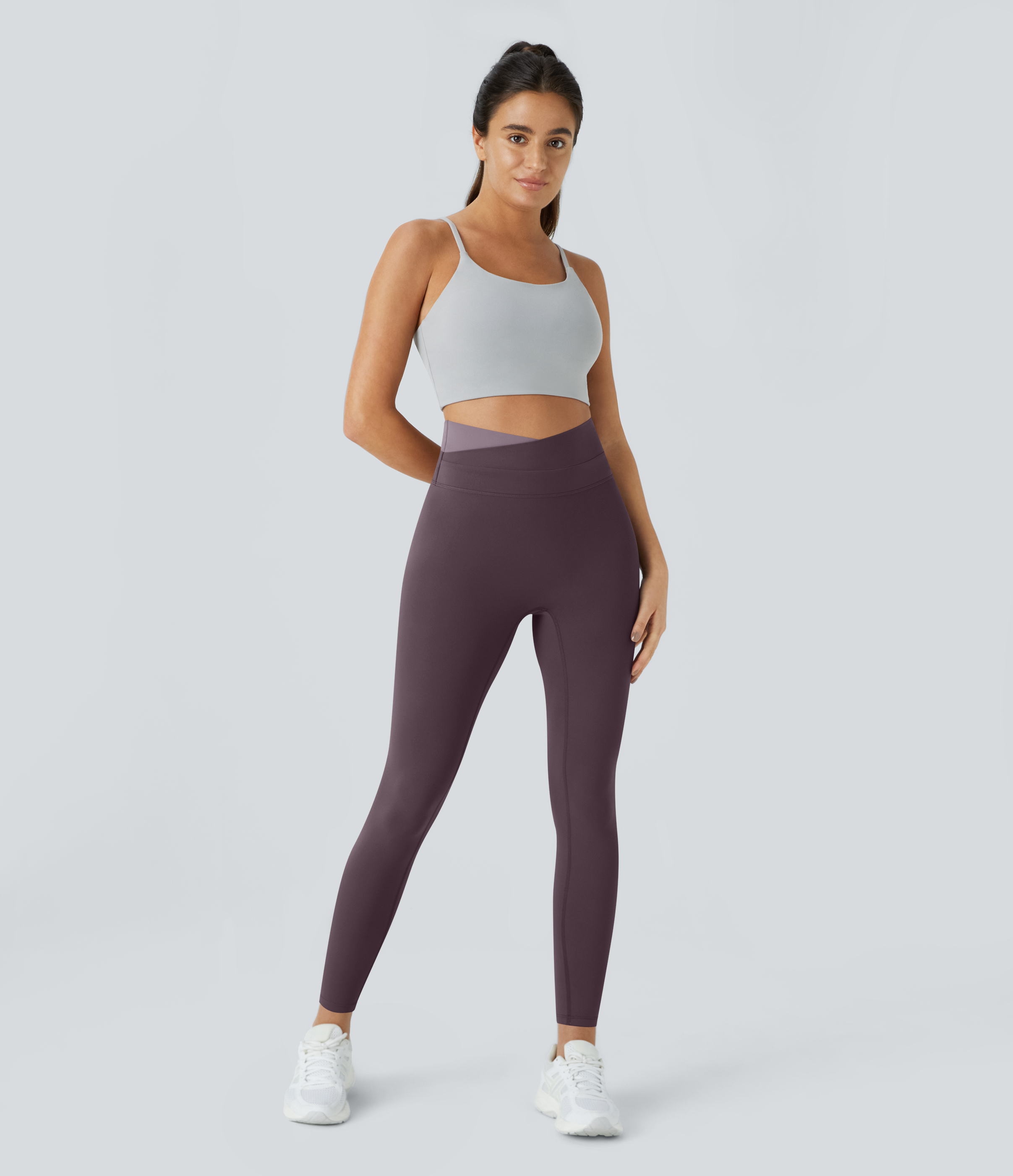 Halara Cloudfulв„ў Fabric 3.0 Crossover Color Block Leggings  - Dusky Evening purple - XS(7/8) gym leggings leggings with pockets 